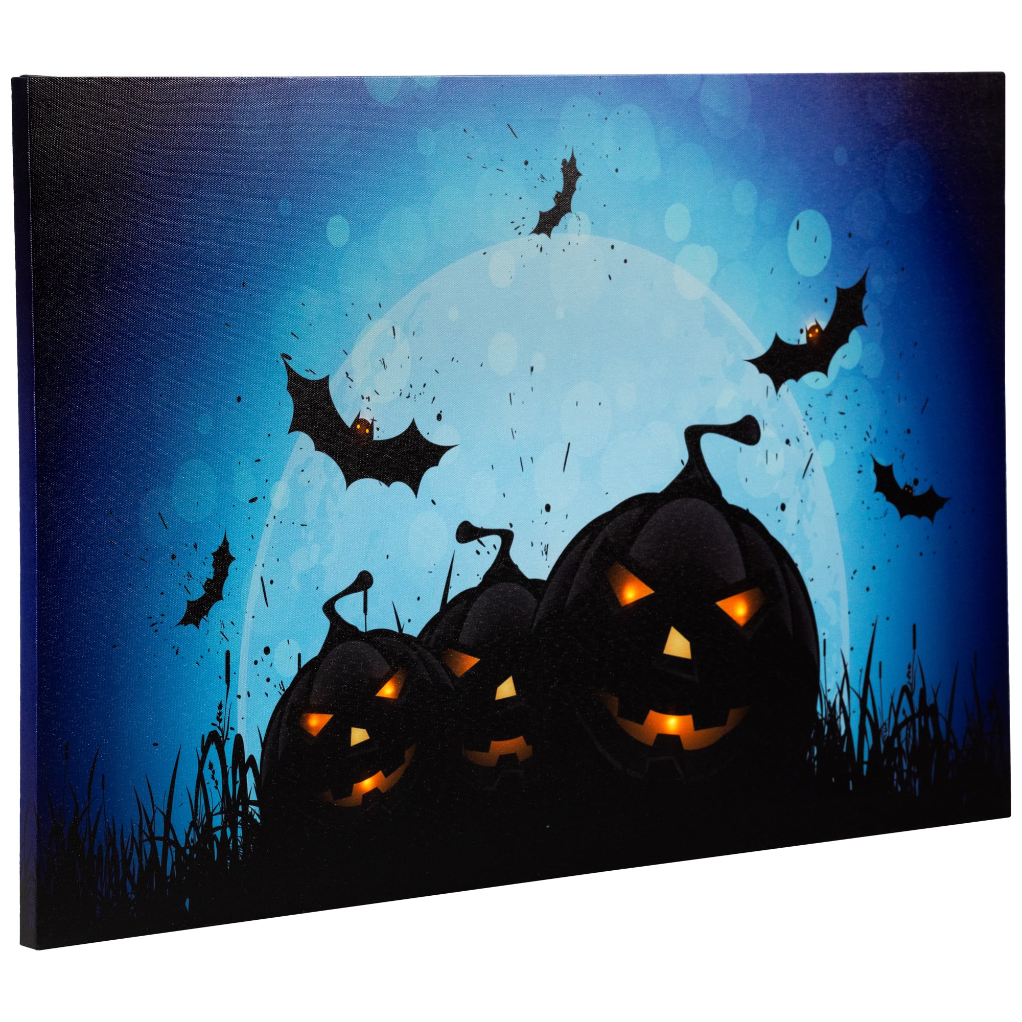 LED Lighted Jack-O-Lanterns & Bats Halloween Canvas Wall Art