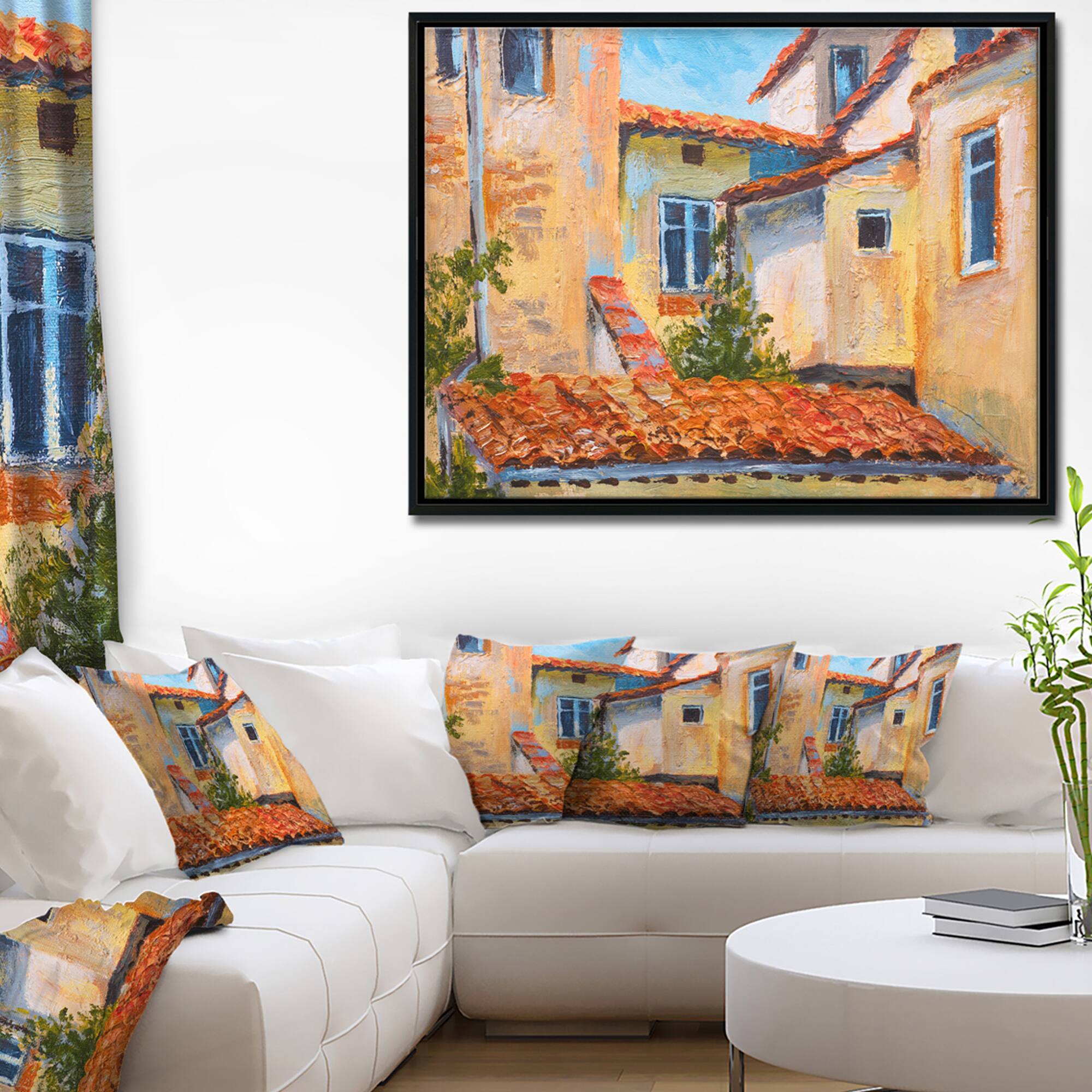 Designart - European Rooftops - Cityscape Canvas Art Print in Black Frame