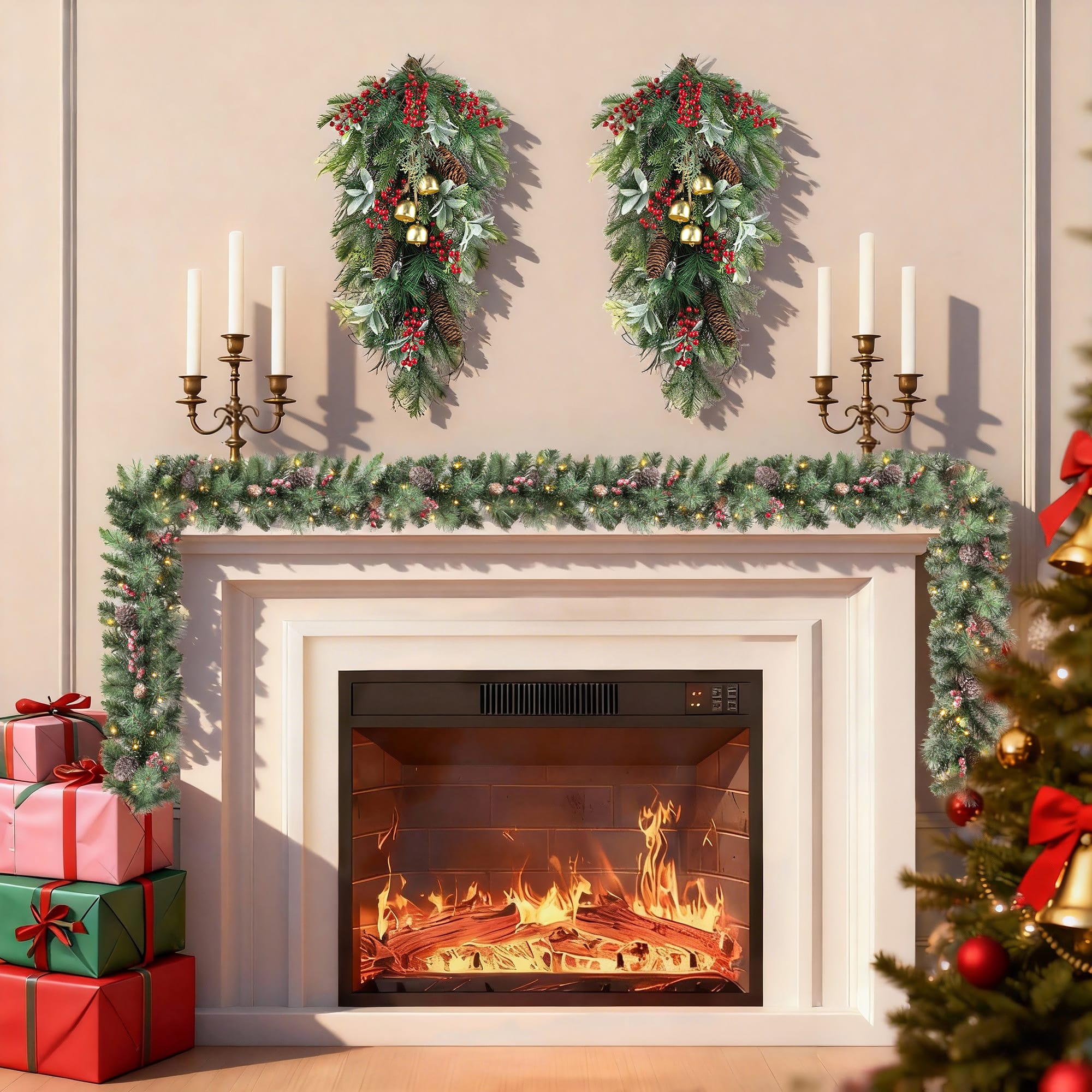 Glitzhome® 26" Christmas Berry, Pinecone and Bell Teardrop, Set of 2