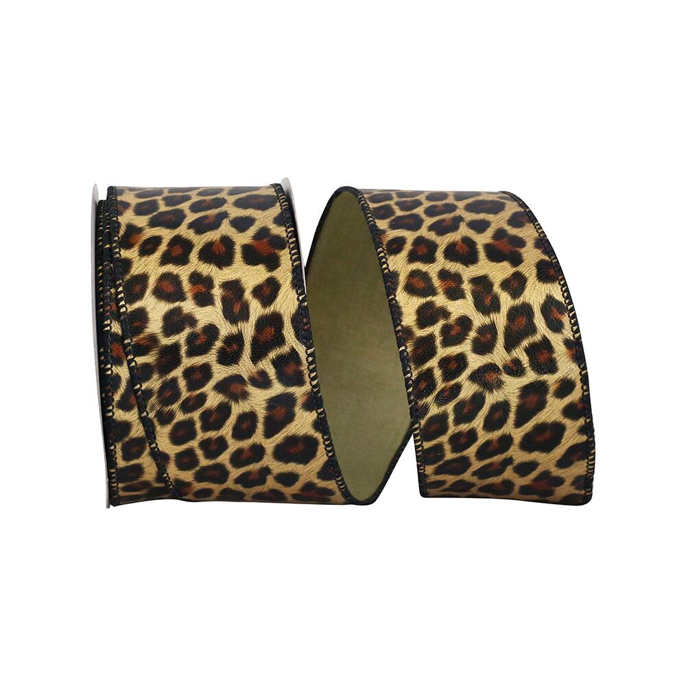 JAM Paper 2.5" x 10yd. Leatherette Wired Leopard Ribbon