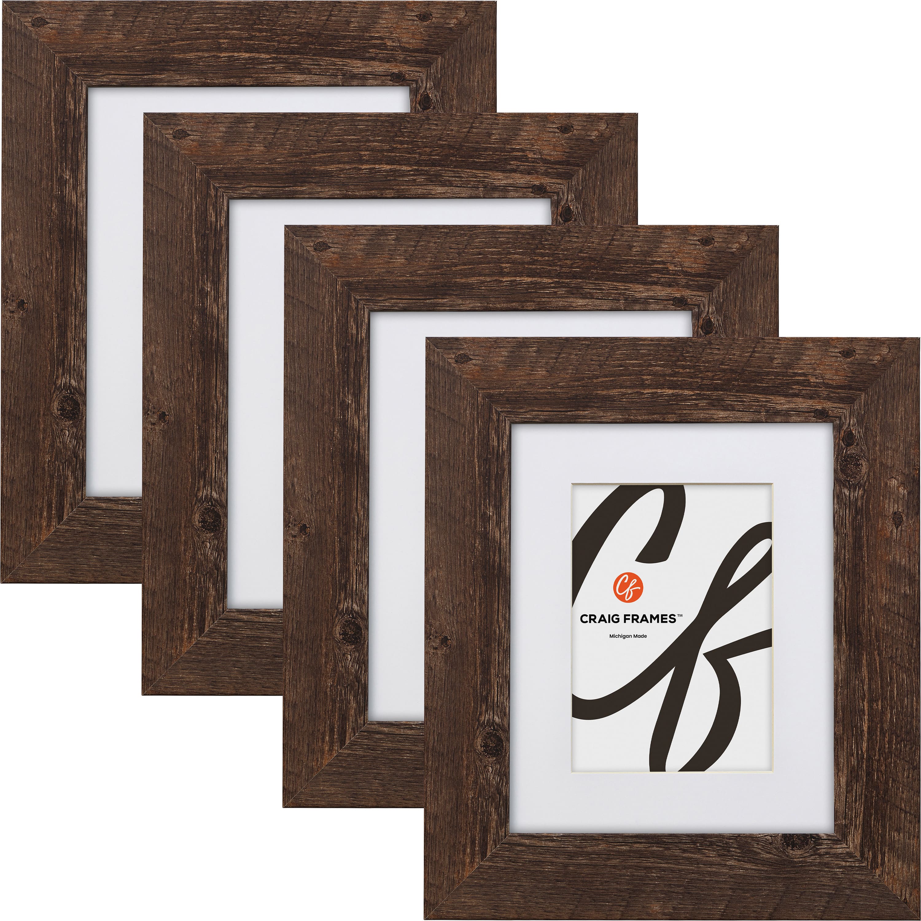 4 Pack Craig Frames American Barn Brown Oak Picture Frame with Mat