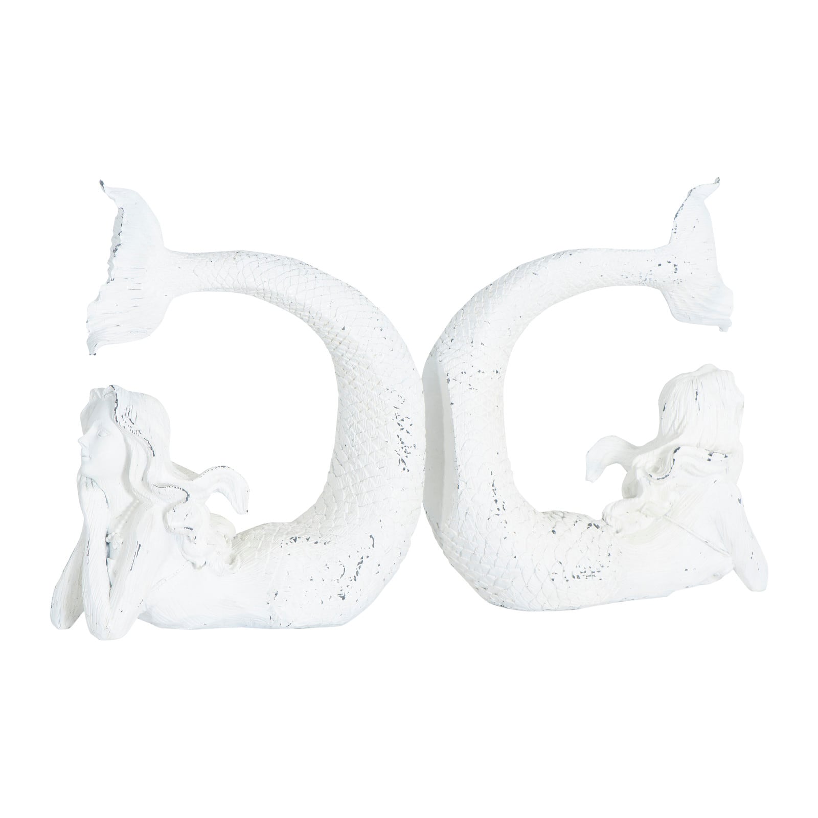 Hello Honey® Distressed White Stone Mermaid Bookends Set