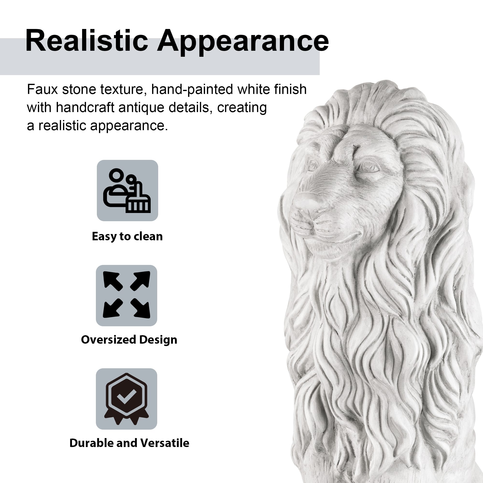 Glitzhome® 36.25" Oversized MGO Guardian Sitting Lion Garden Statue