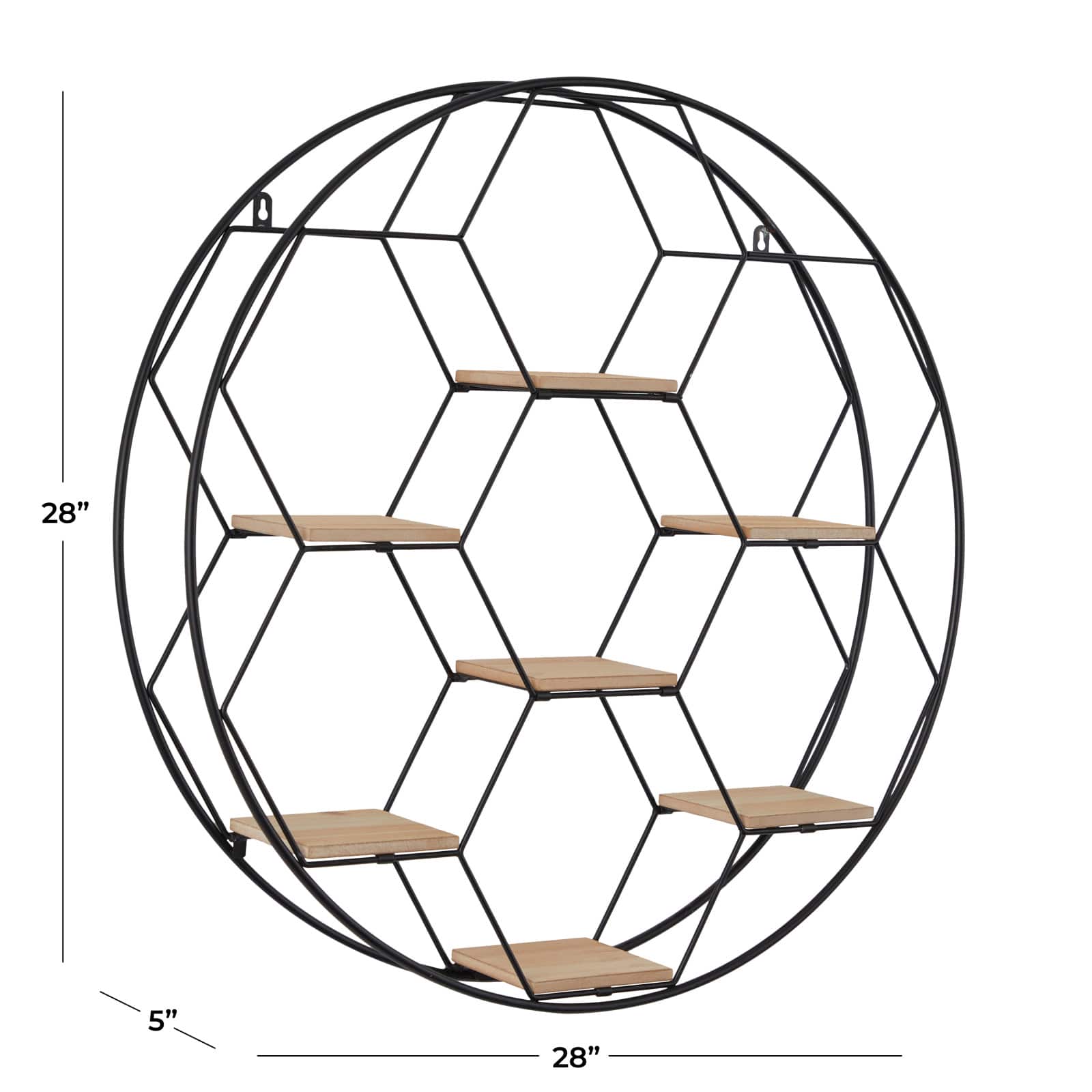 Black Metal Round 7 Shelves Wall Shelf 28" x 5" x 28"