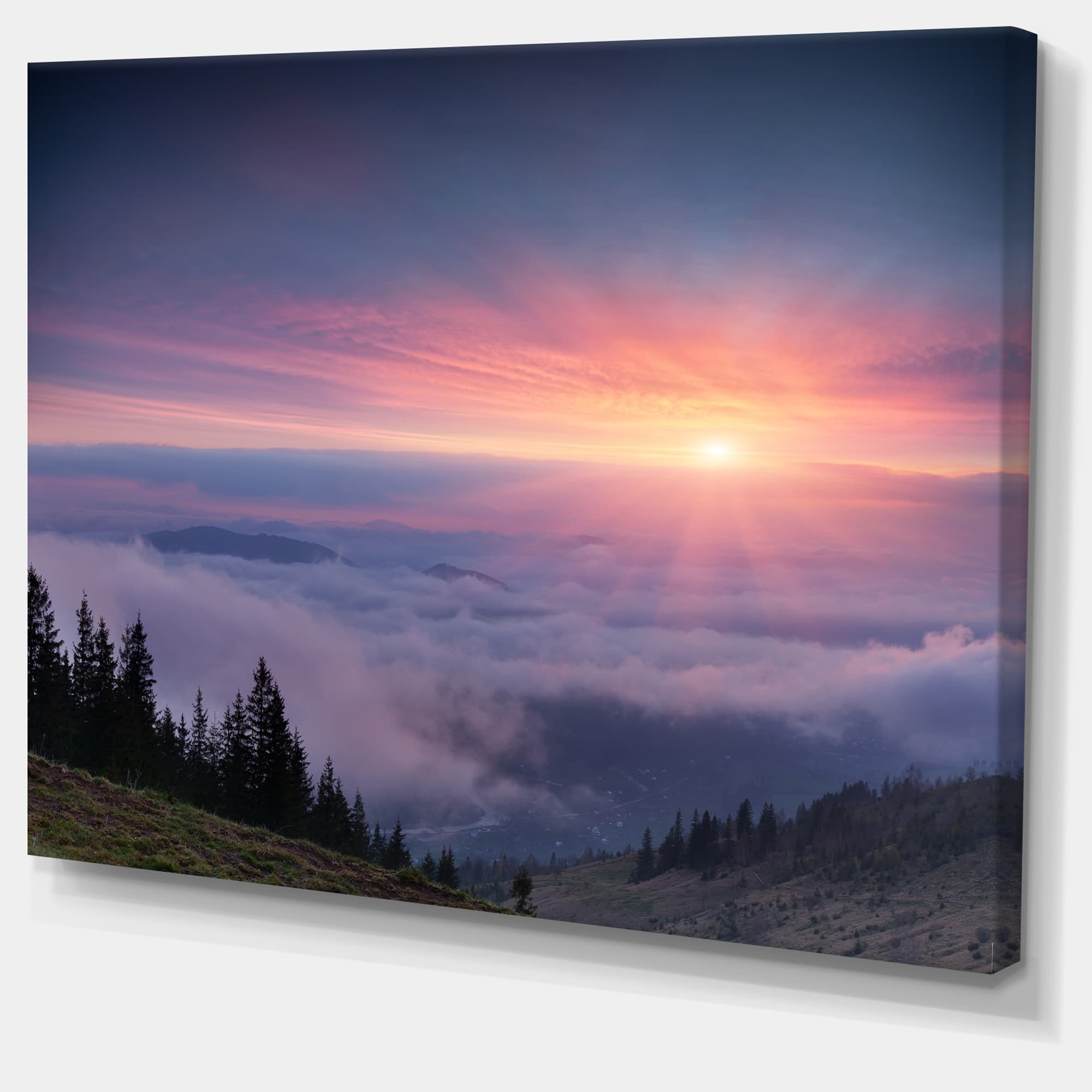 Designart - Sunrise in Purple Sky Over Mountains