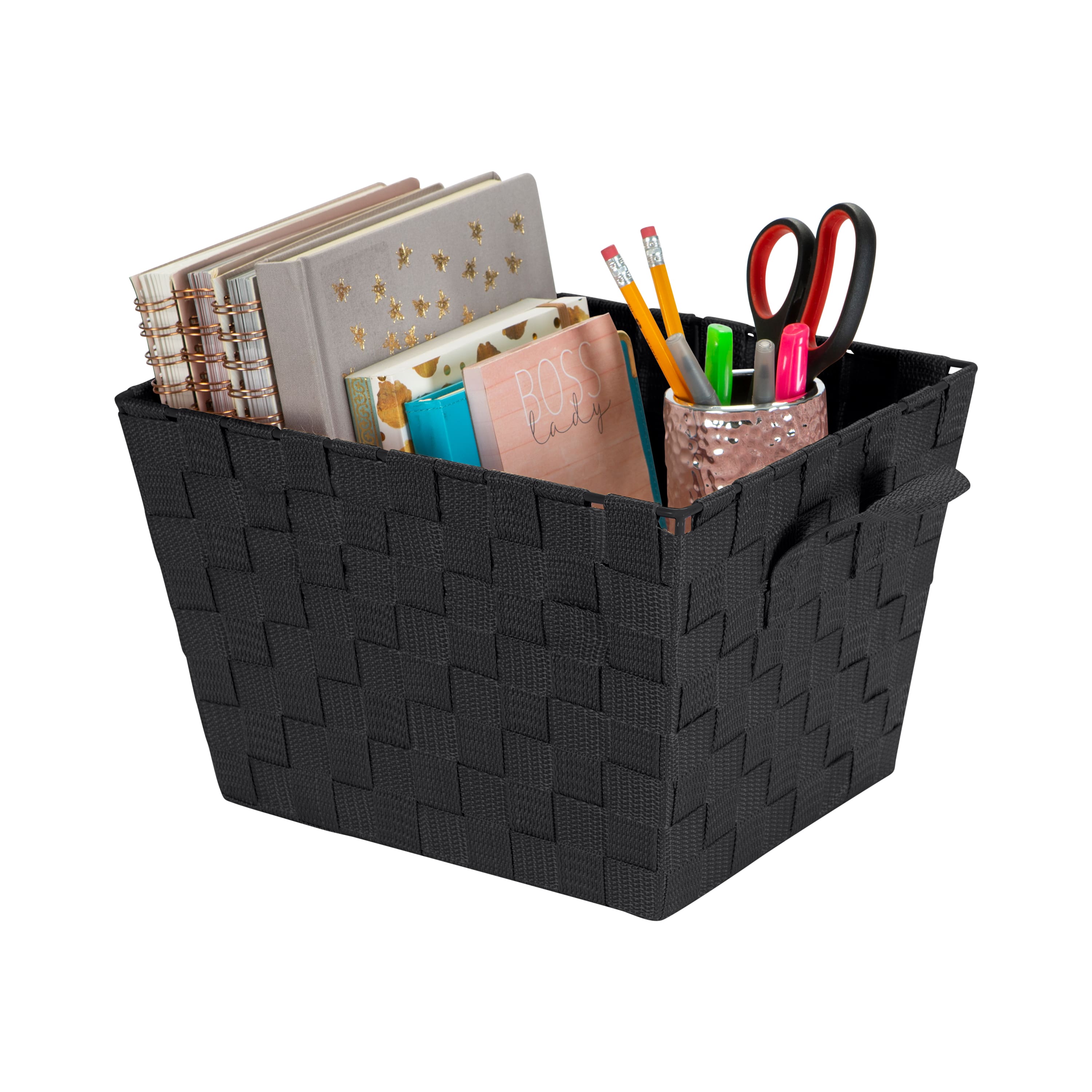 Simplify 10" Black Small Woven Storage Bin