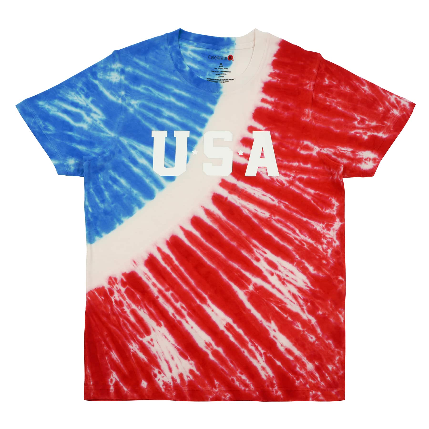 Red, White & Blue USA Tie Dye Short Sleeve Adult T-Shirt by Celebrate It™