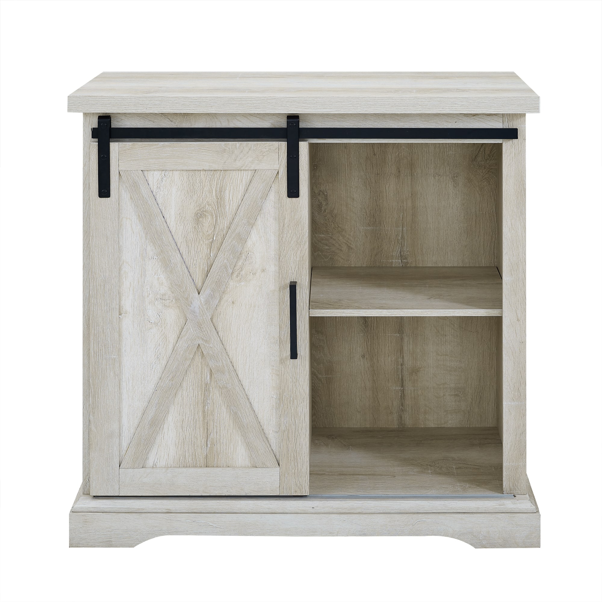 Walker Edison 32" White Oak Sliding Barn Door Farmhouse Accent Cabinet