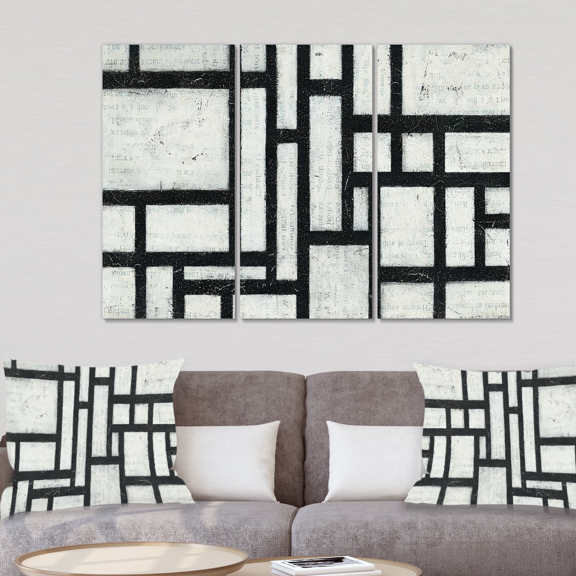 Designart - Black and White Labyrinth geometric - Mid-Century Modern Canvas Art