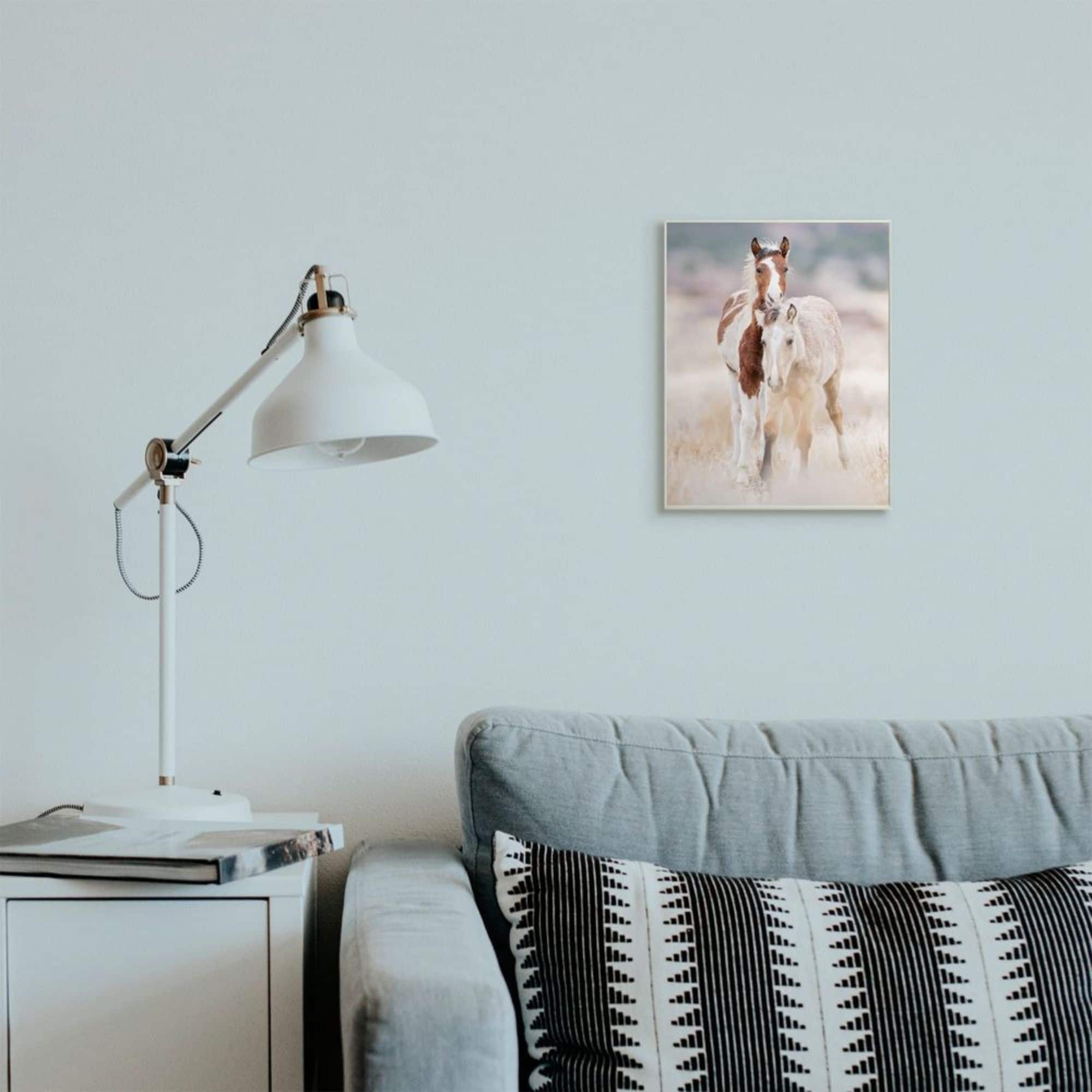 Stupell Industries Calm Horses in Muted Beige Meadow Photograph Wall Plaque