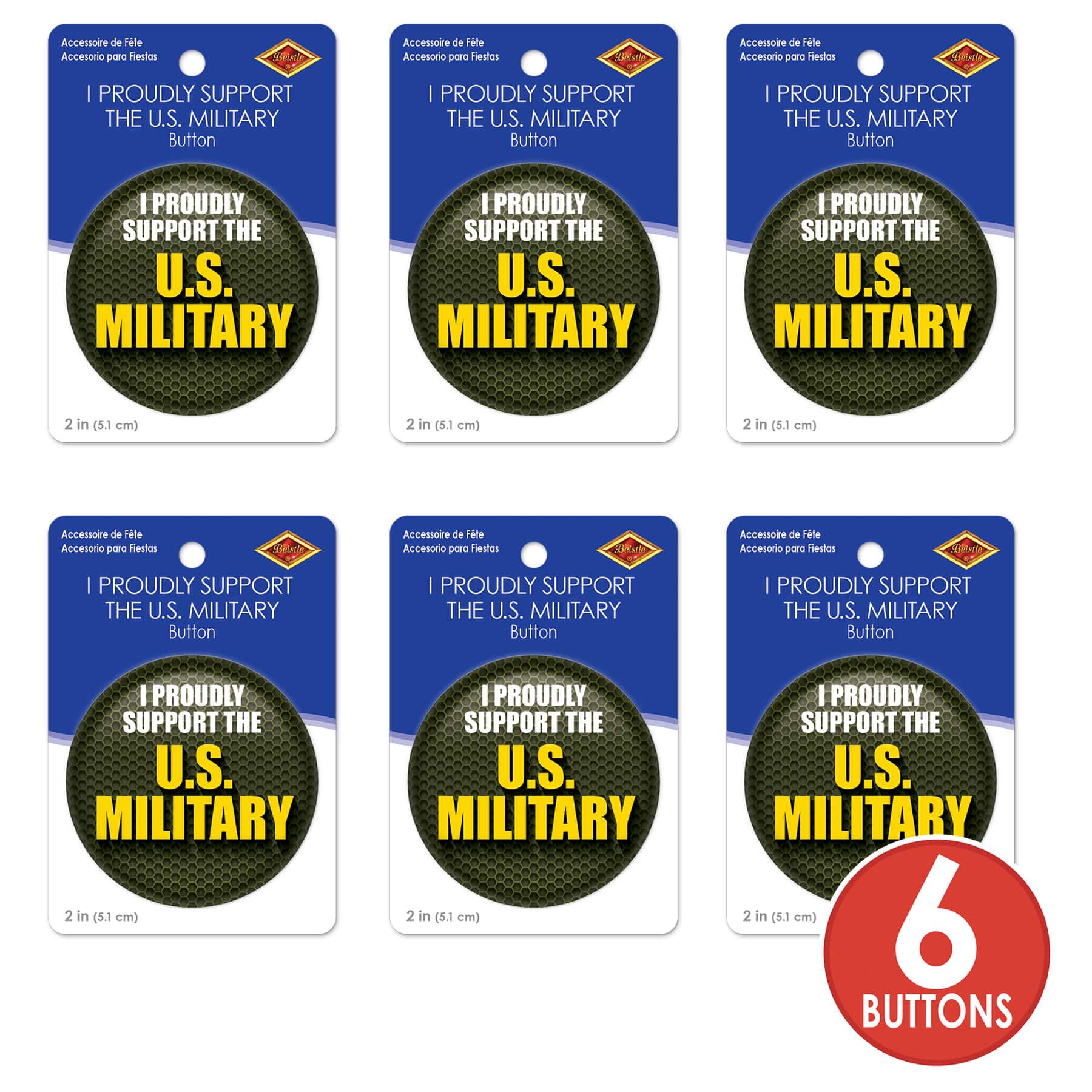Beistle 2" I Proudly Support The U.S. Military Buttons
