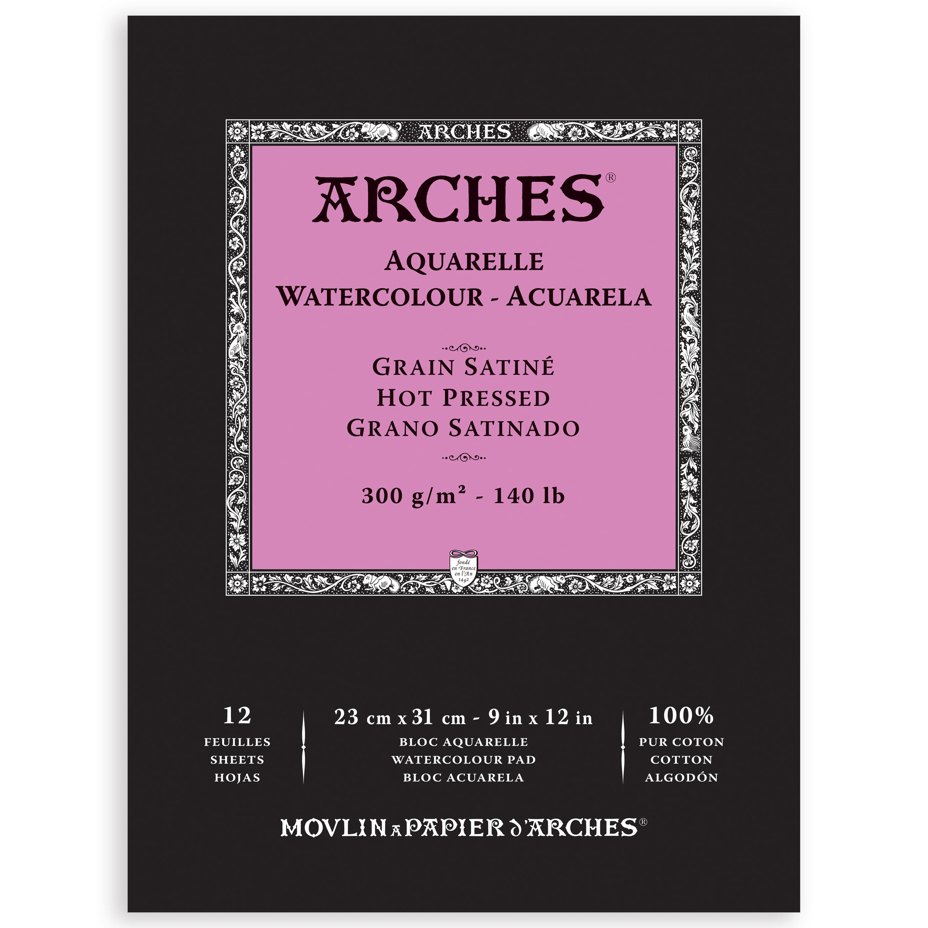 Arches® Aquarelle Hot Press Watercolor Paper Pad, 9" x 12"