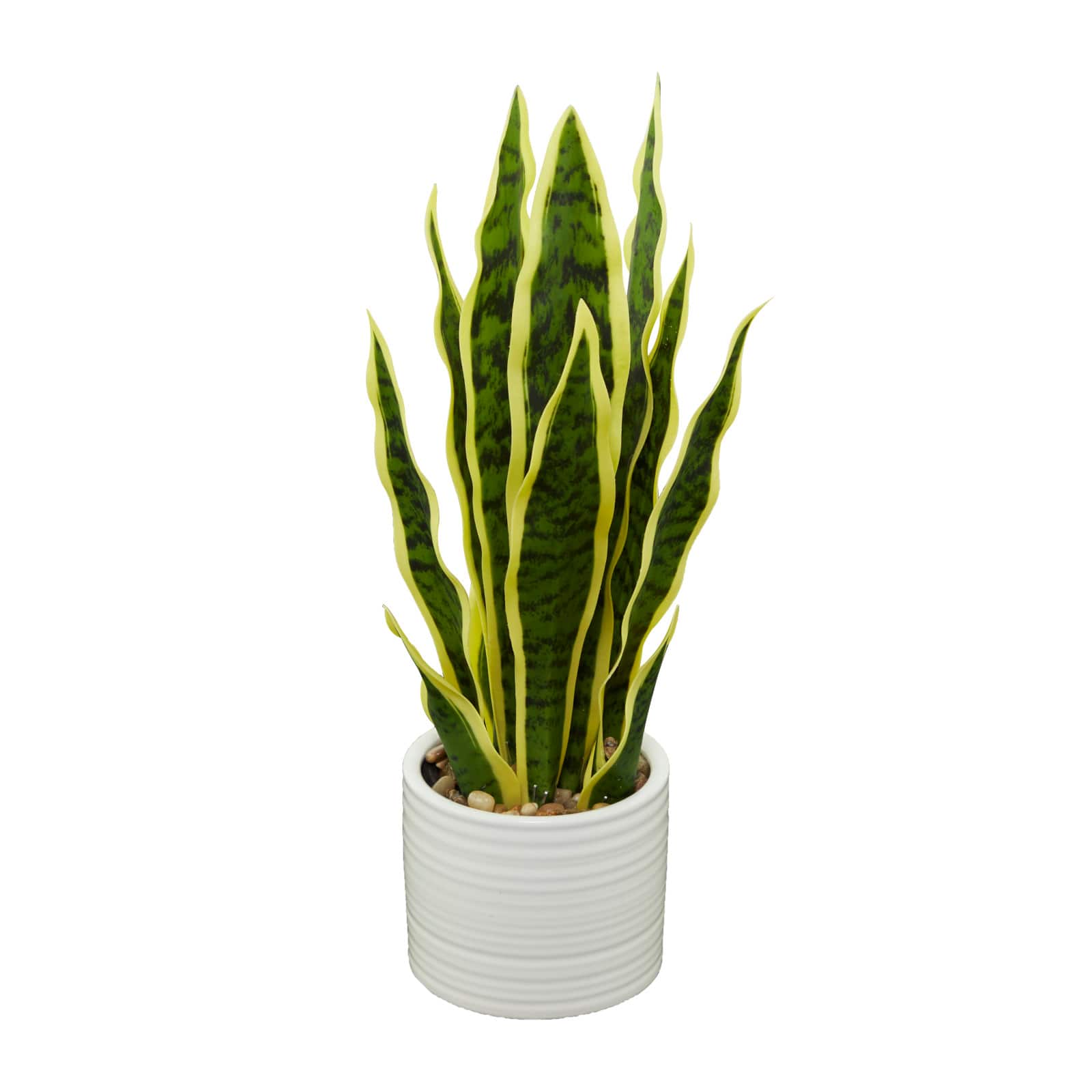 17" Green Snake Faux Foliage Artificial Plant with White Porcelain Pot