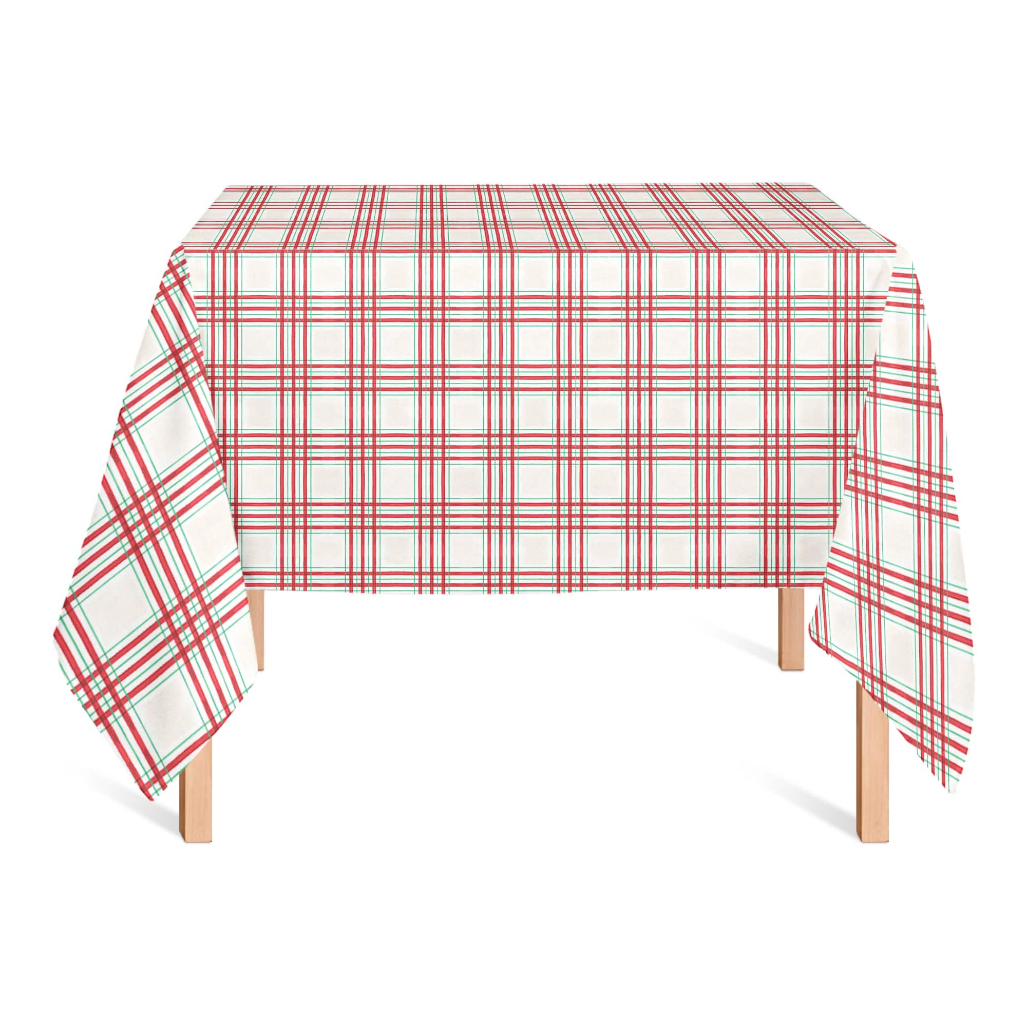 58" Painted Christmas Plaid Tablecloth