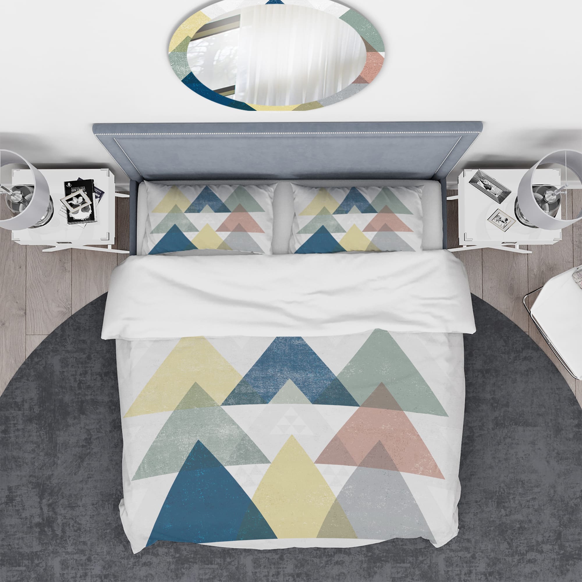 Designart 'Geometrical Composition Triangles II' Geometric Bedding Set - Duvet Cover & Shams
