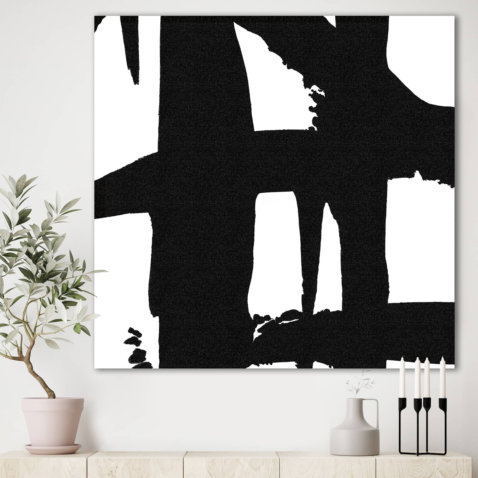 Designart - Black & White Crossing Paths II - Modern & Contemporary Canvas Artwork