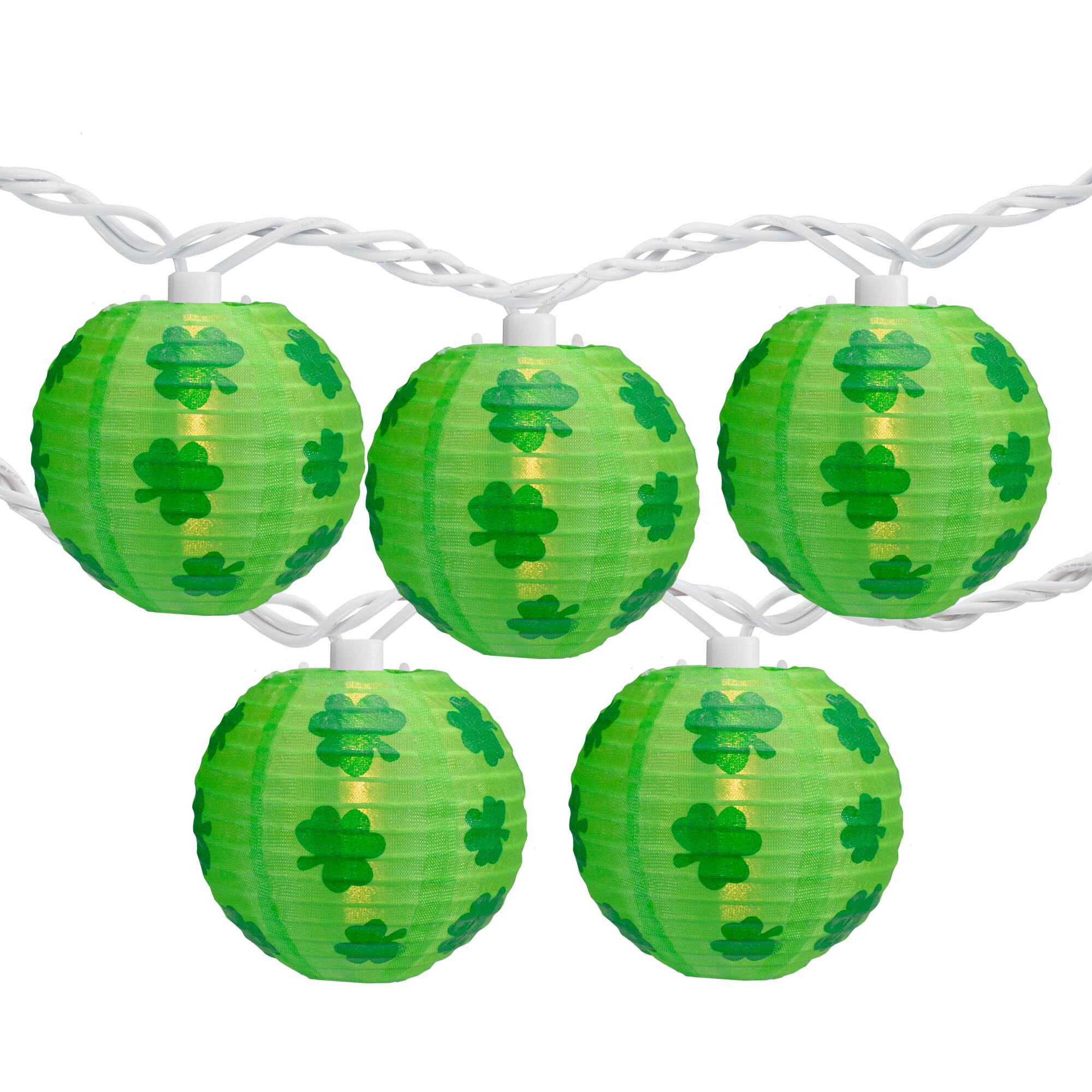10-Count Green Shamrock St. Patrick's Day Paper Lantern Patio Lights 8.5ft White Wire