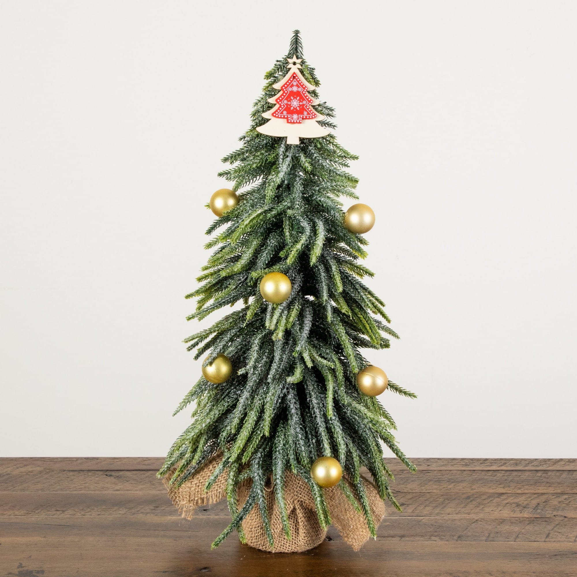 Nearly Natural 20" Unlit Artificial Snowed Down Swept Christmas Tree with Ornaments in Burlap Wrapped Base