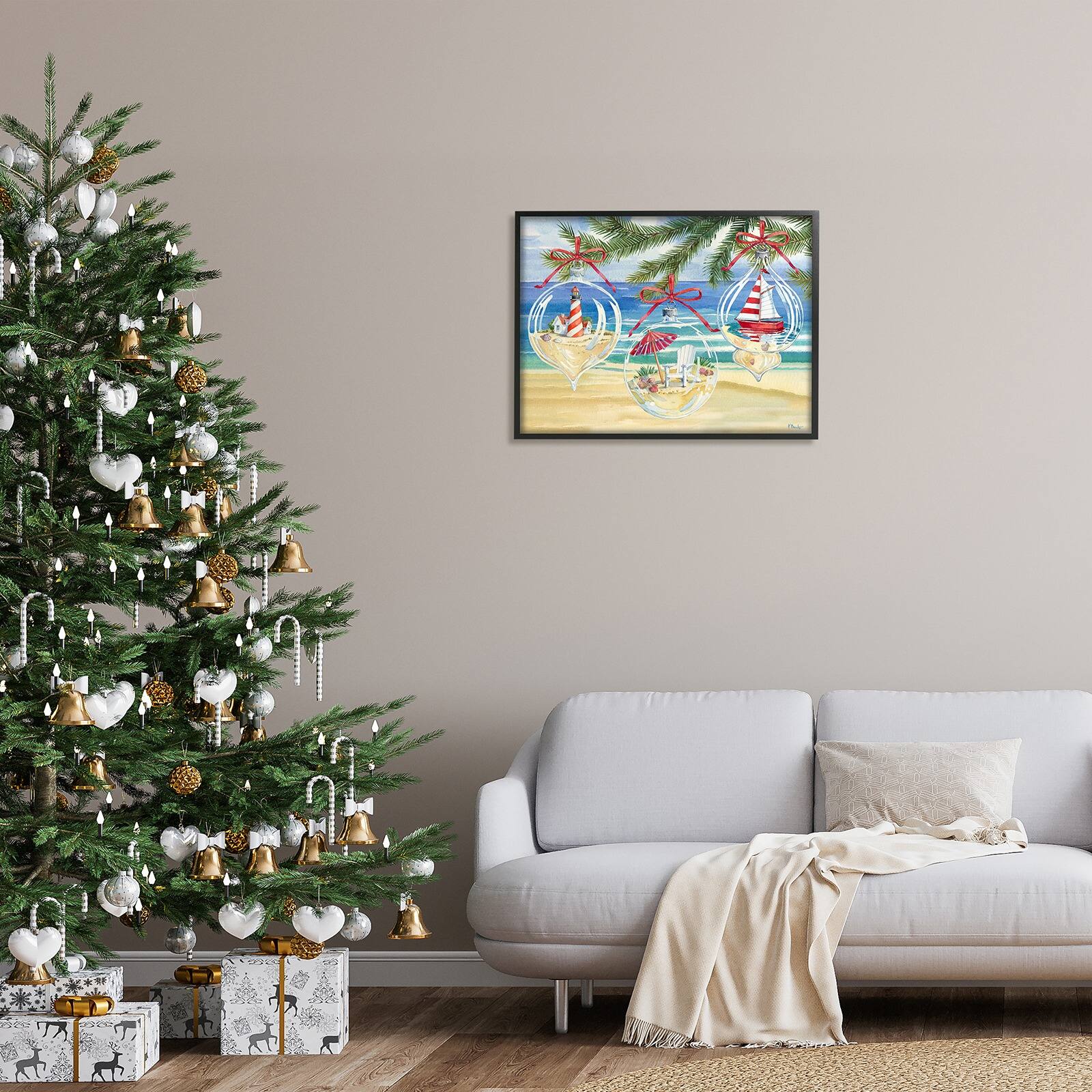 Stupell Industries Coastal Christmas Ornaments Framed Giclee Art