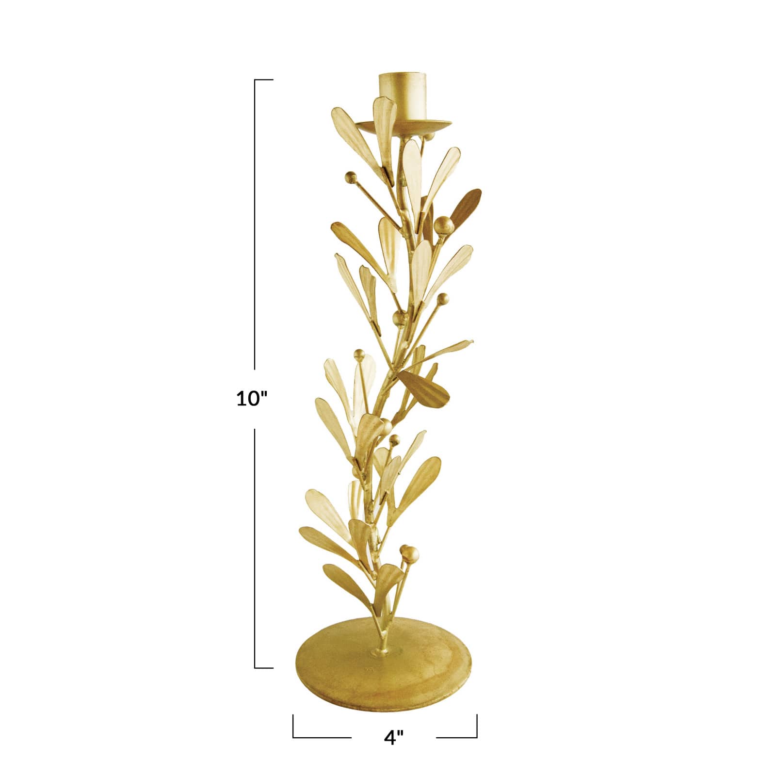 Hello Honey® 10" Distressed Pewter Finish Metal Taper Candleholder with Leaves & Berries