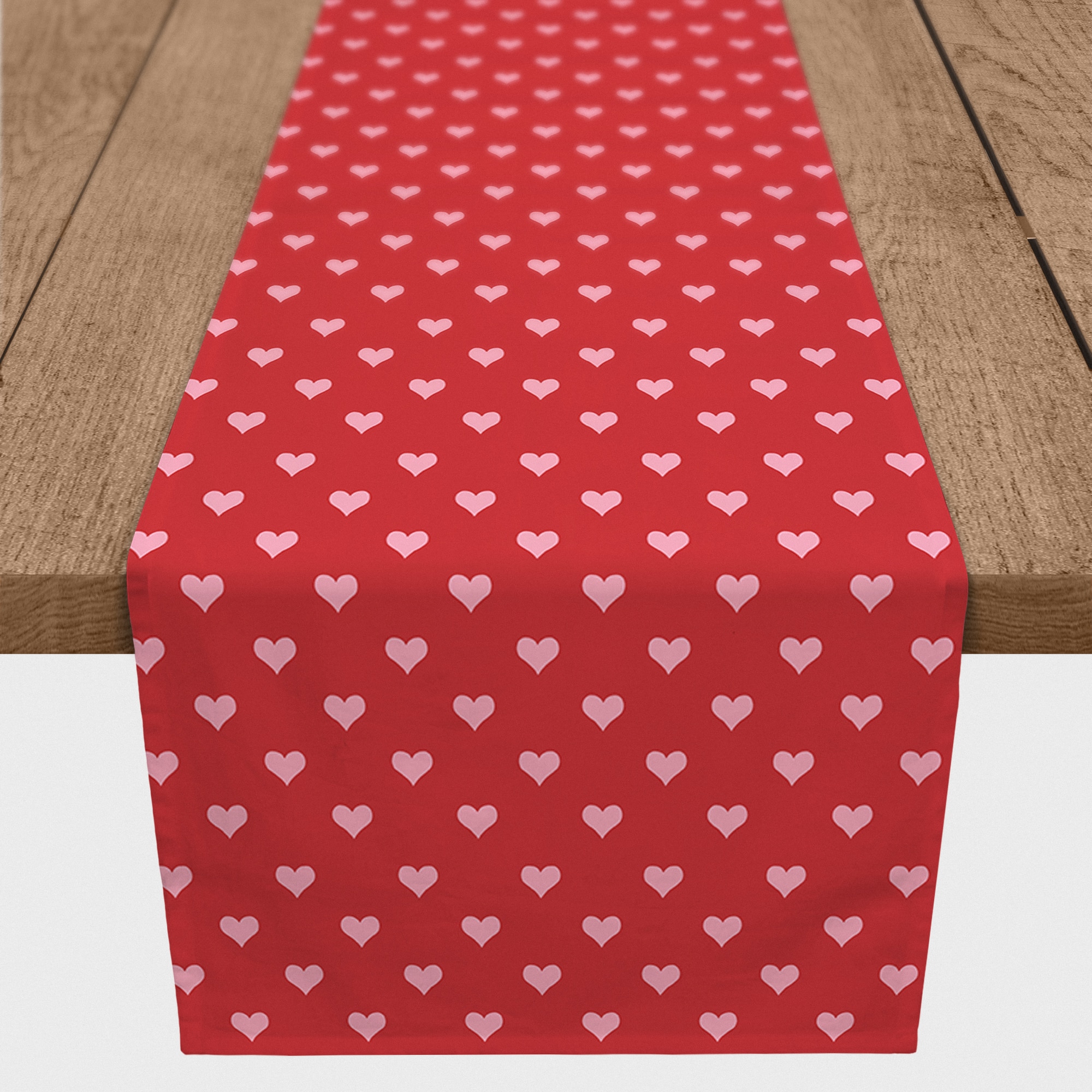 72" Pink & Red Hearts Pattern Poly Twill Table Runner