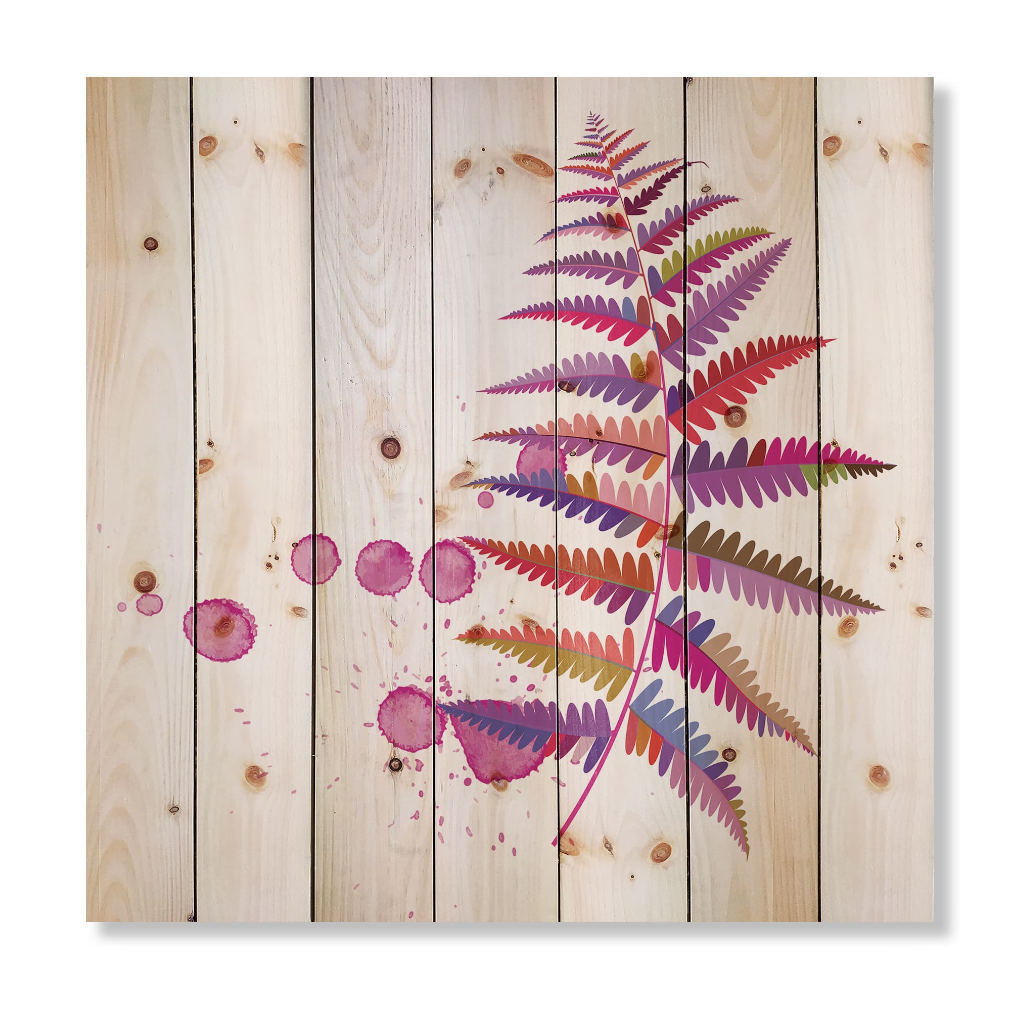 Designart - Purple Fern - Farmhouse Print on Natural Pine Wood