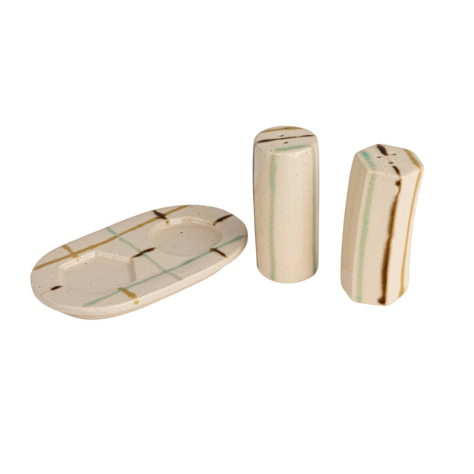 Hello Honey® Multicolor Artisanal Harmony Salt & Pepper Shaker Set on a Tray