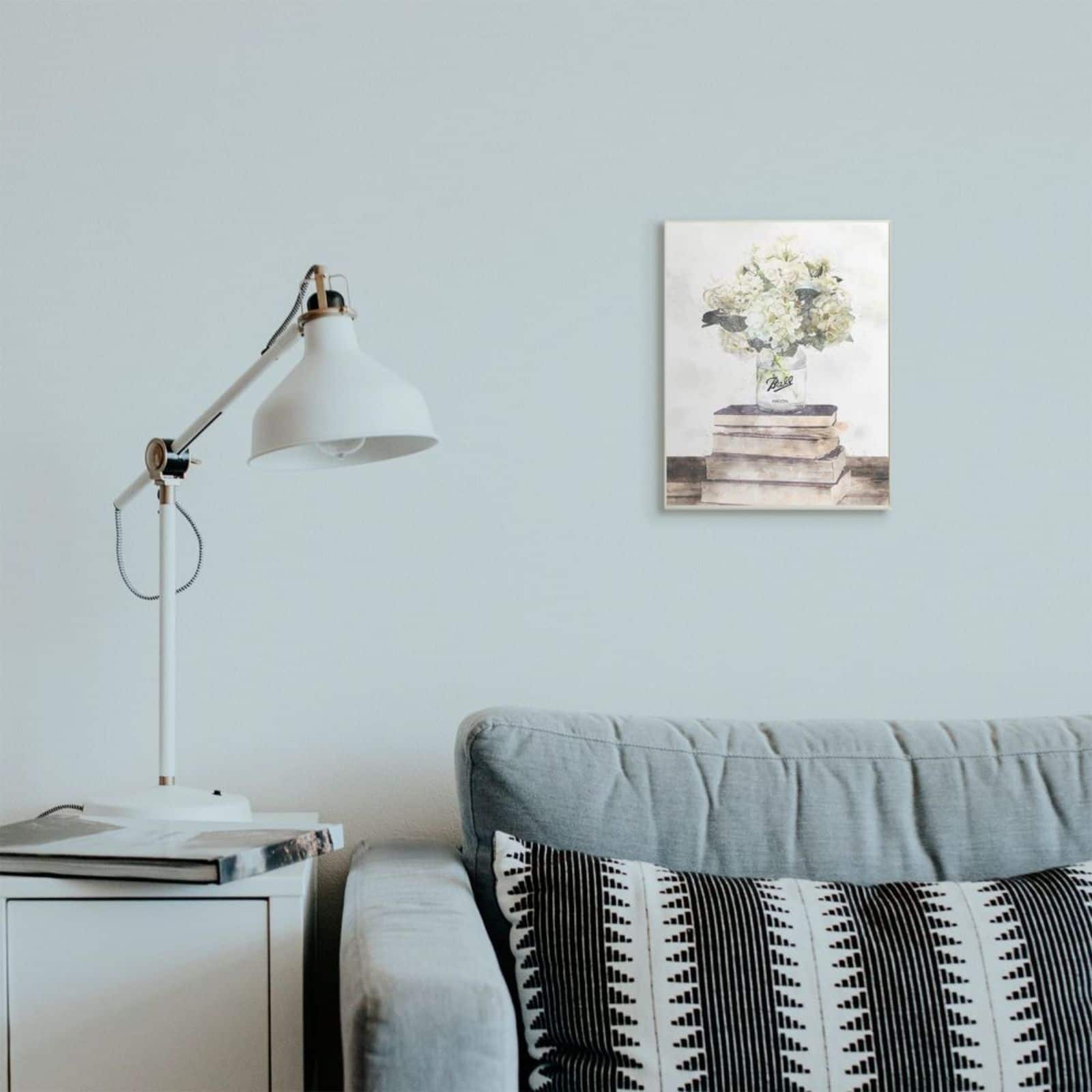 Stupell Industries White Hydrangeas on Books Wooden Wall Plaque
