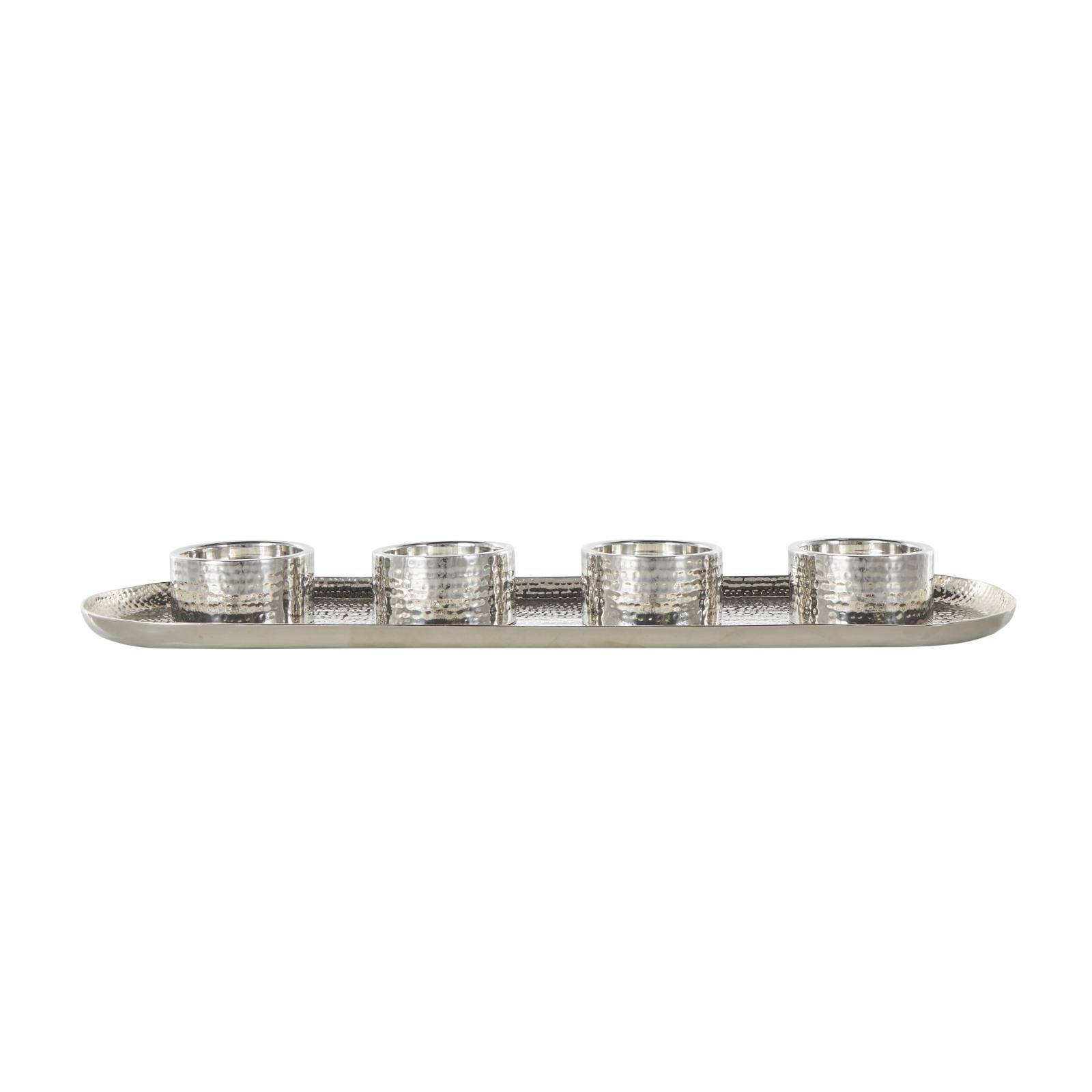26" Stainless Steel 4 Candle Candelabra with Attached Tray