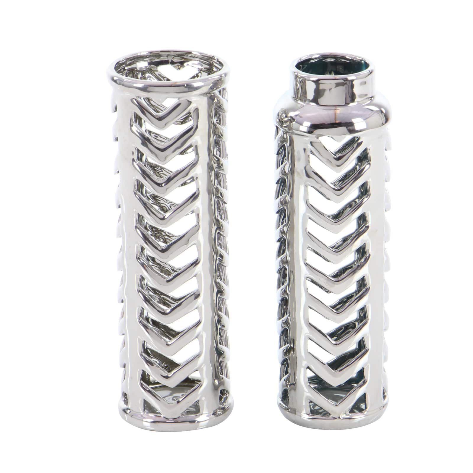 Set of 2 Silver Stoneware Glam Vase, 4" x 11"