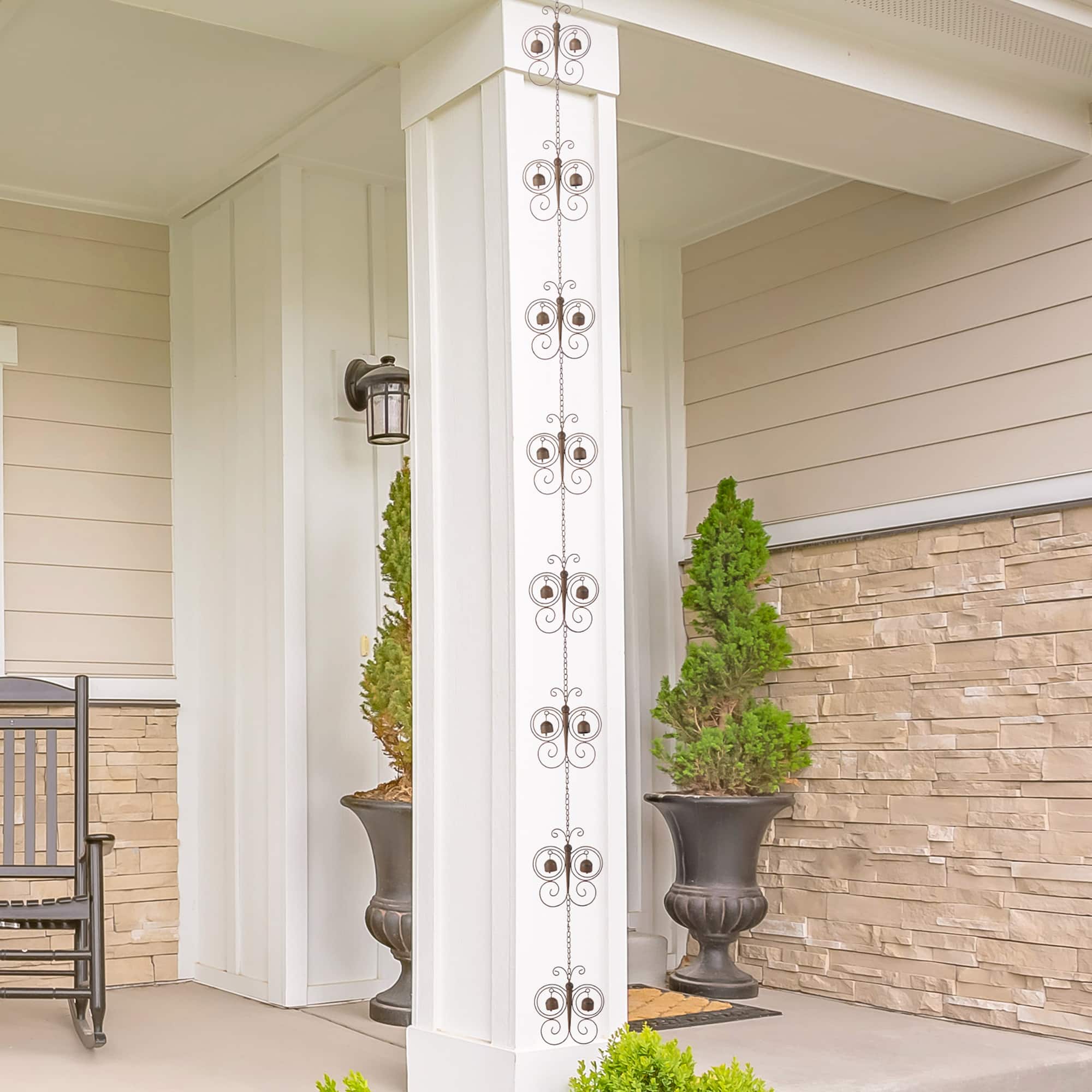 Glitzhome® 8.5ft. 8-Piece Faux Copper Butterfly-Shaped Rain Chain with V-Shaped Gutter Clip