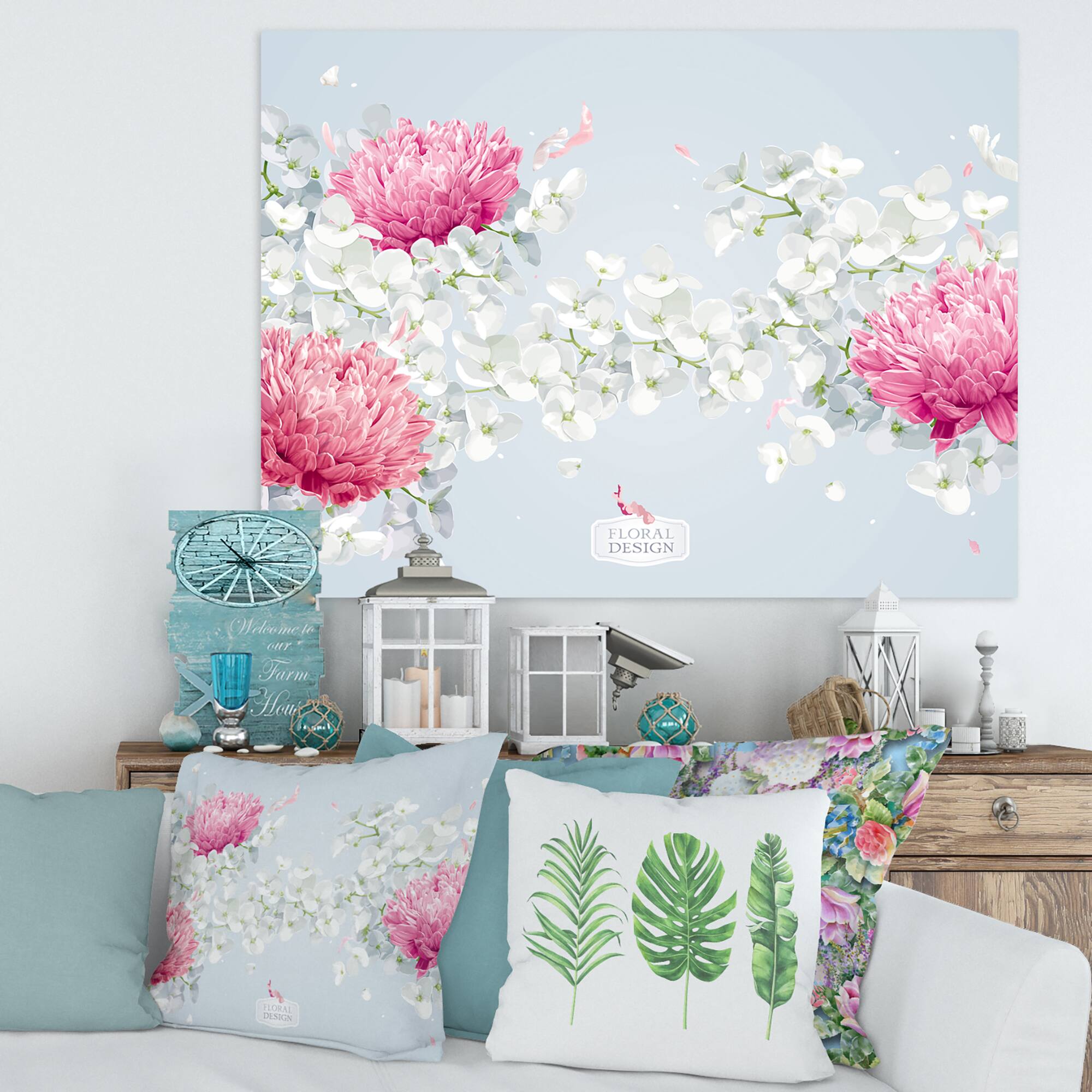 Designart - Chrysanthemums and Apple Blossom - Traditional Canvas Wall Art Print