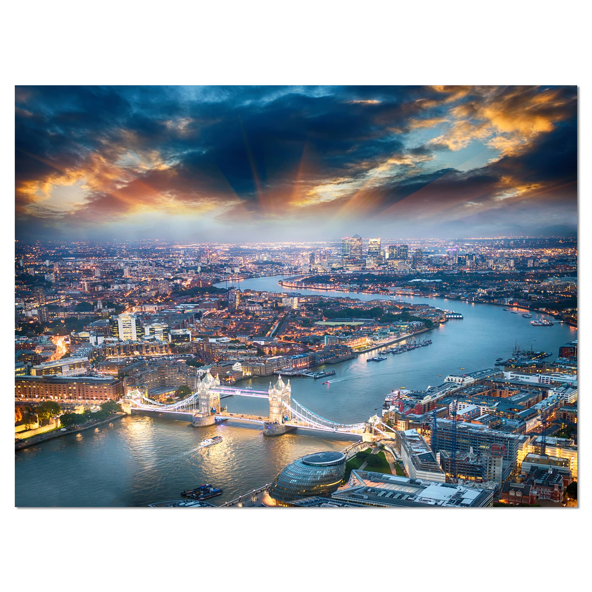 Designart - Aerial View of London at Dusk - Cityscape Photo Canvas Print