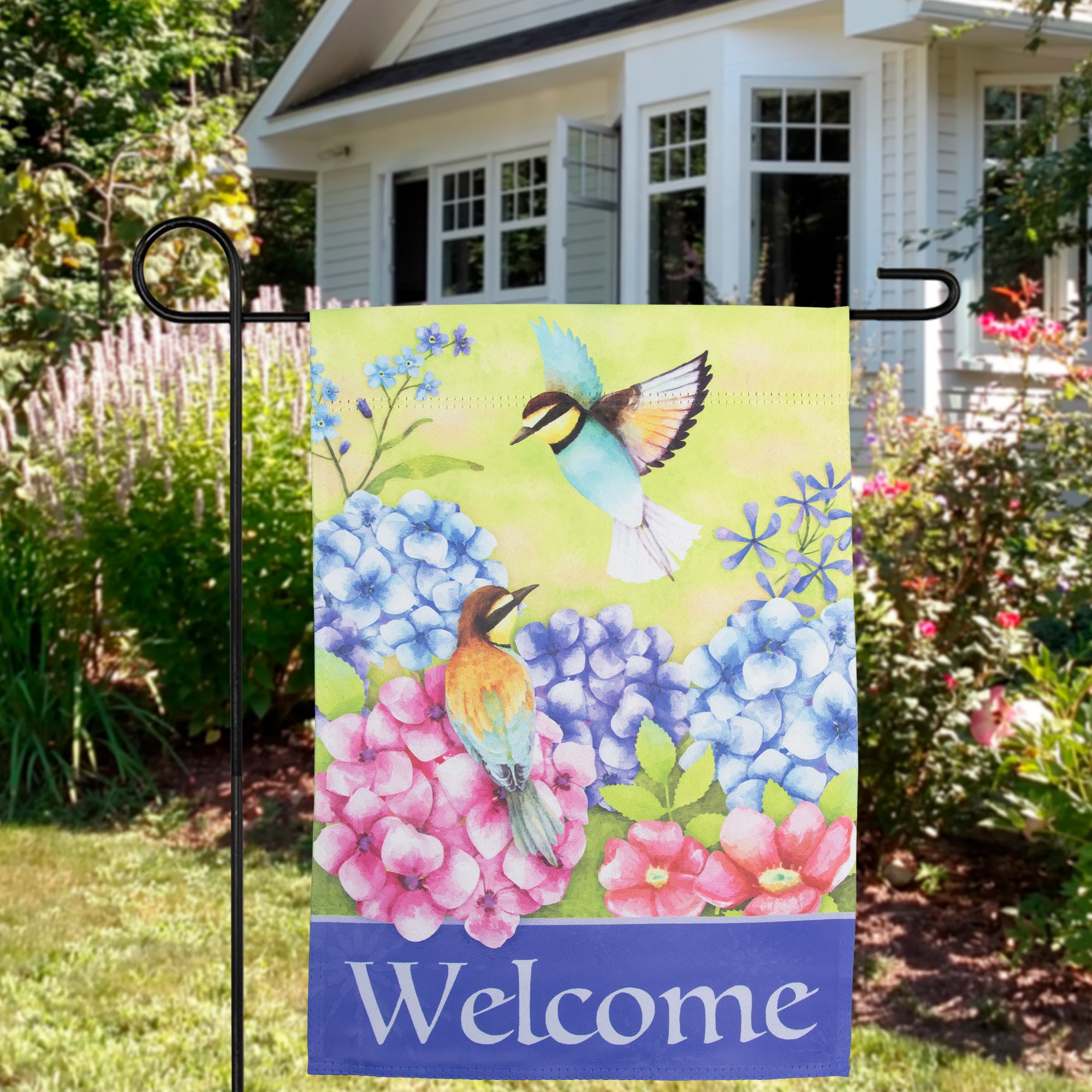 Welcome Floral Hummingbird Outdoor Garden Flag 12.5" x 18"
