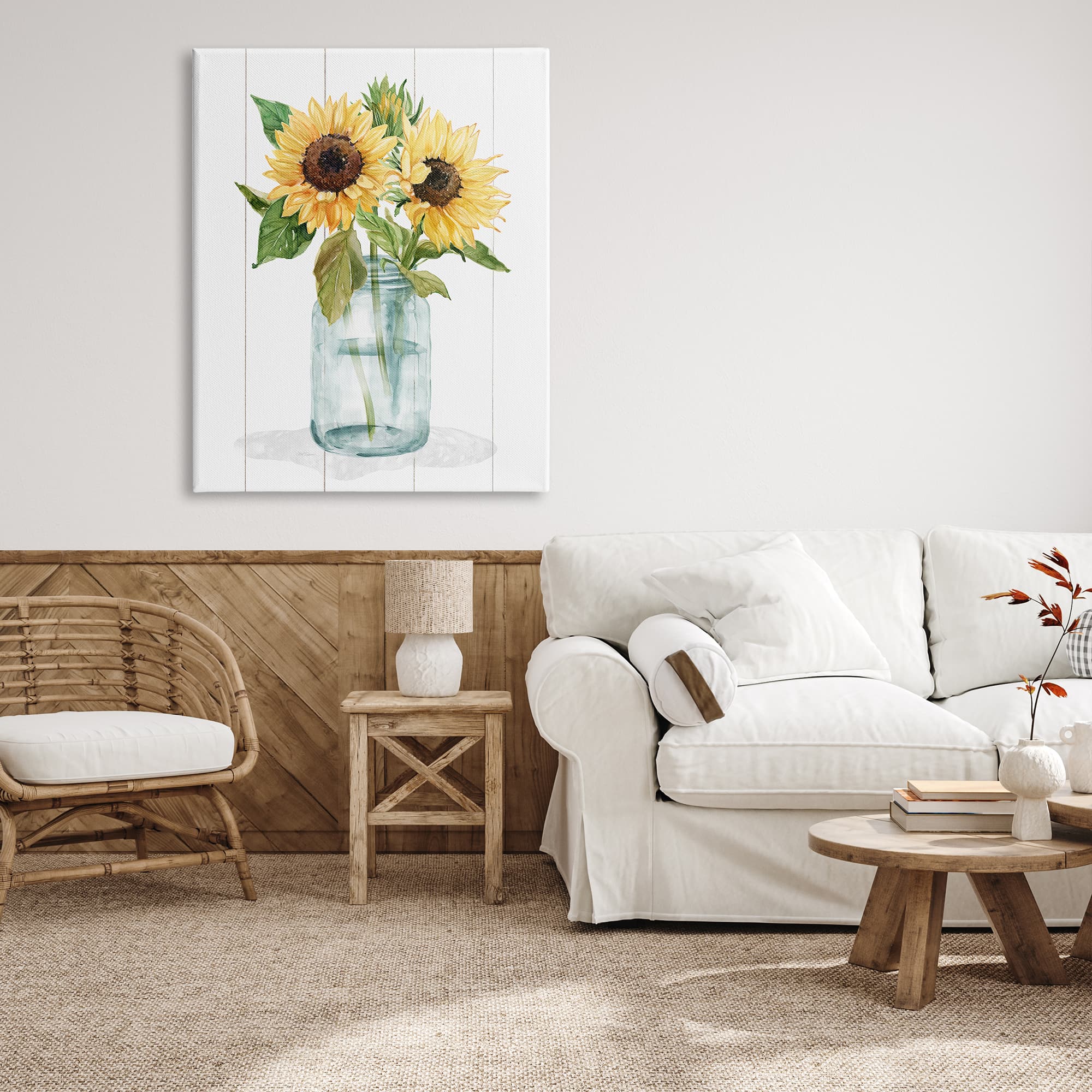 Stupell Industries Yellow Sunflowers Country jar Canvas Wall Art
