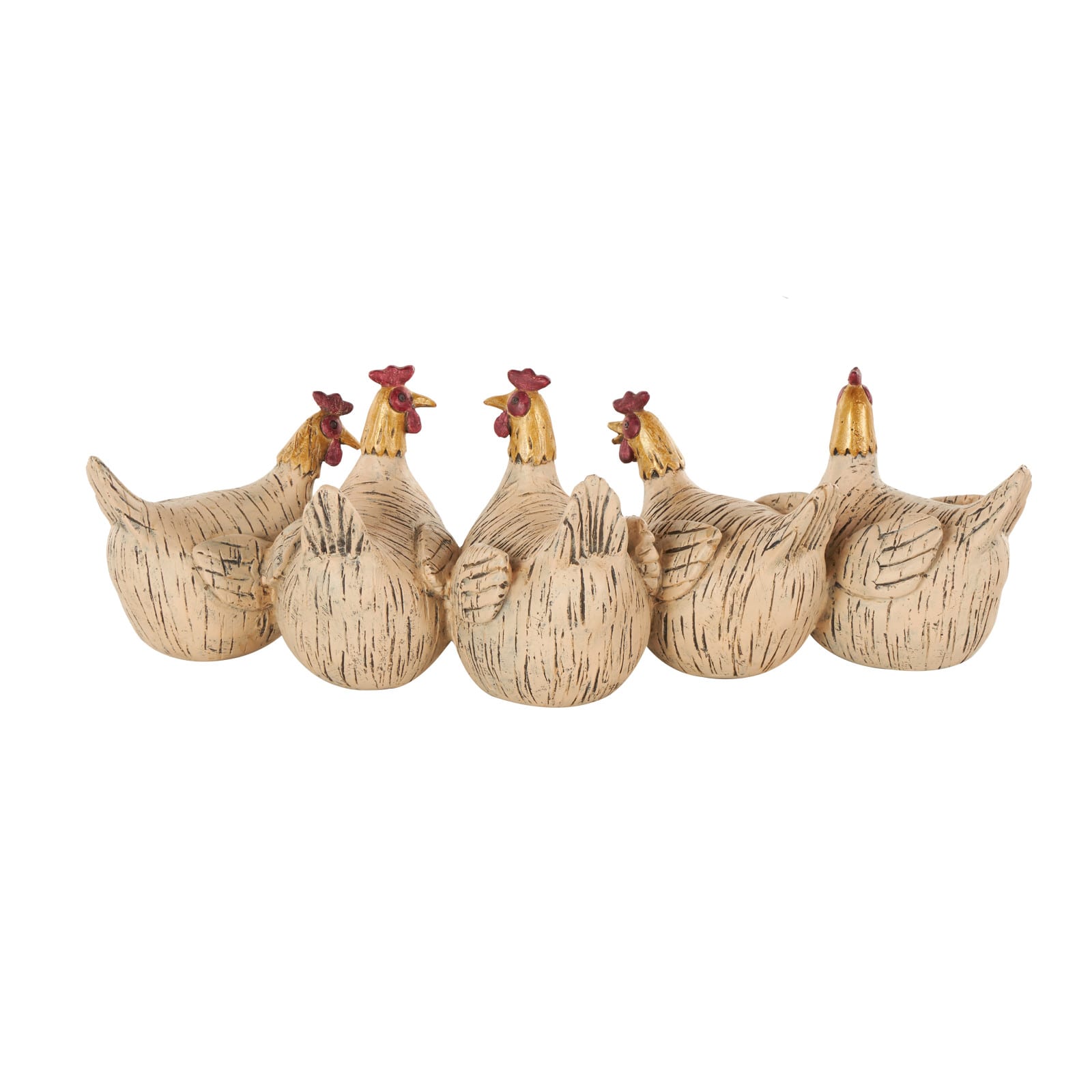 15.25" Beige Polystone Decorative Chicken Sculpture with Gold Heads