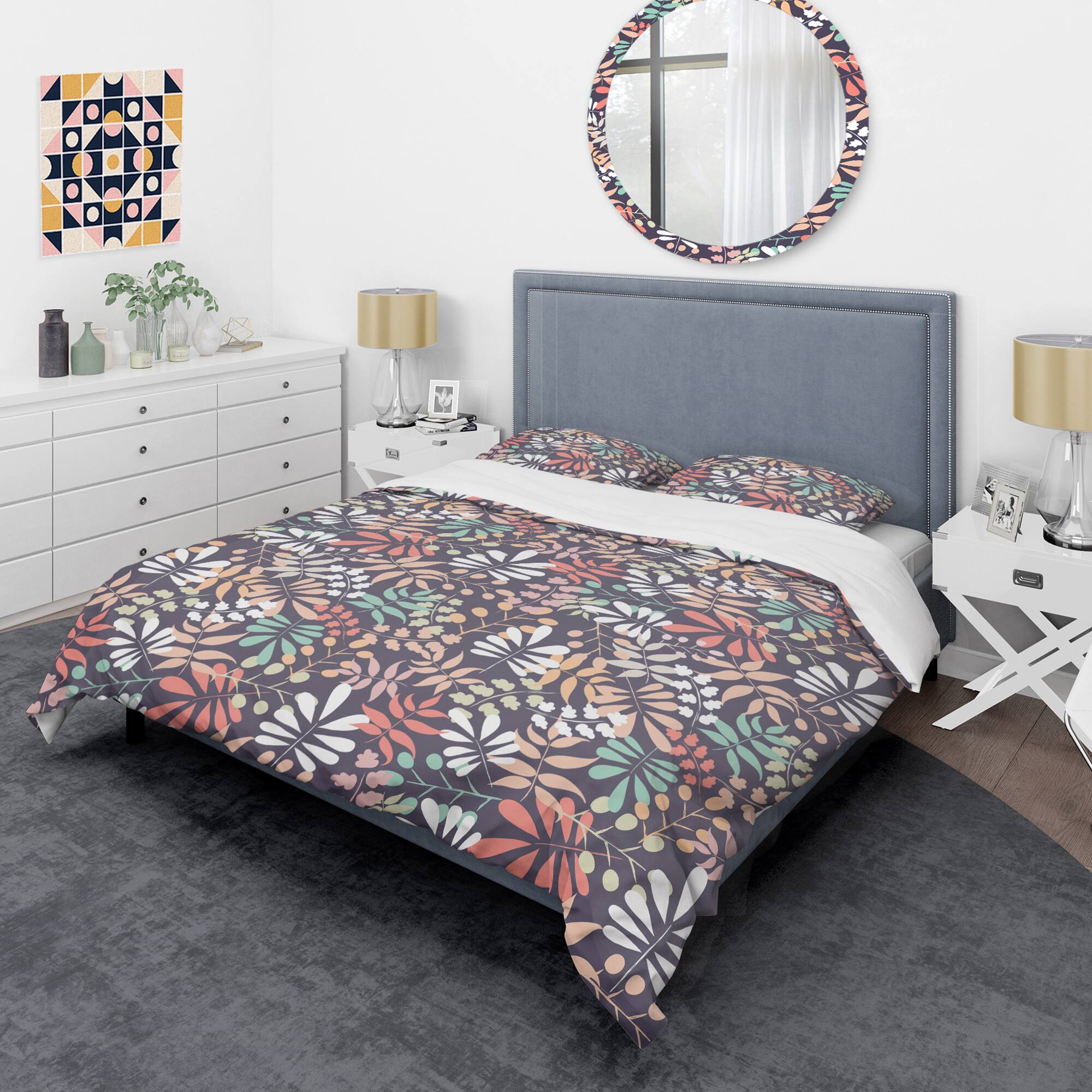 Designart 'Retro Botanical Pattern II' Mid-Century Duvet Cover Set