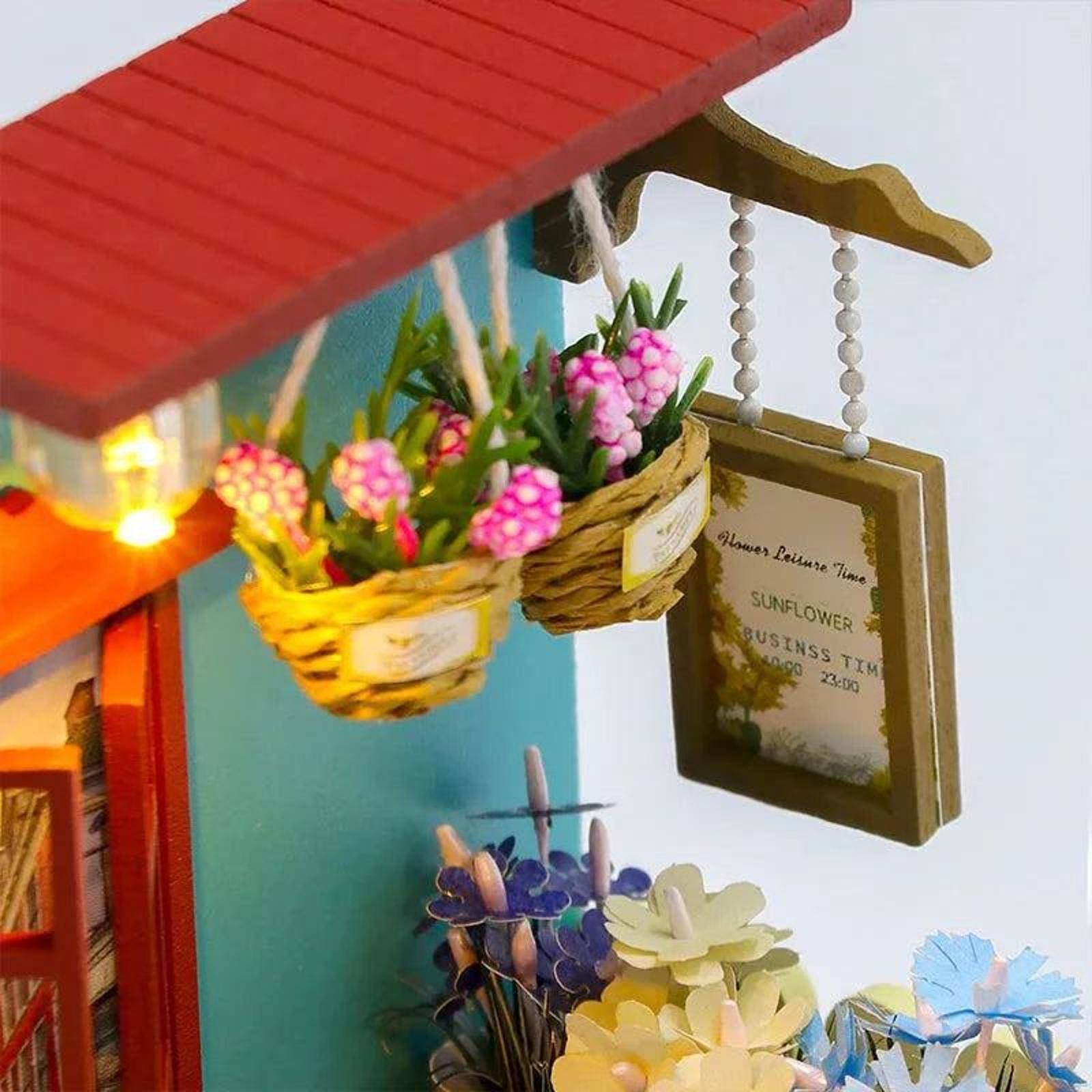Wizardi Flower Shop Miniature Dollhouse Roombox Kit