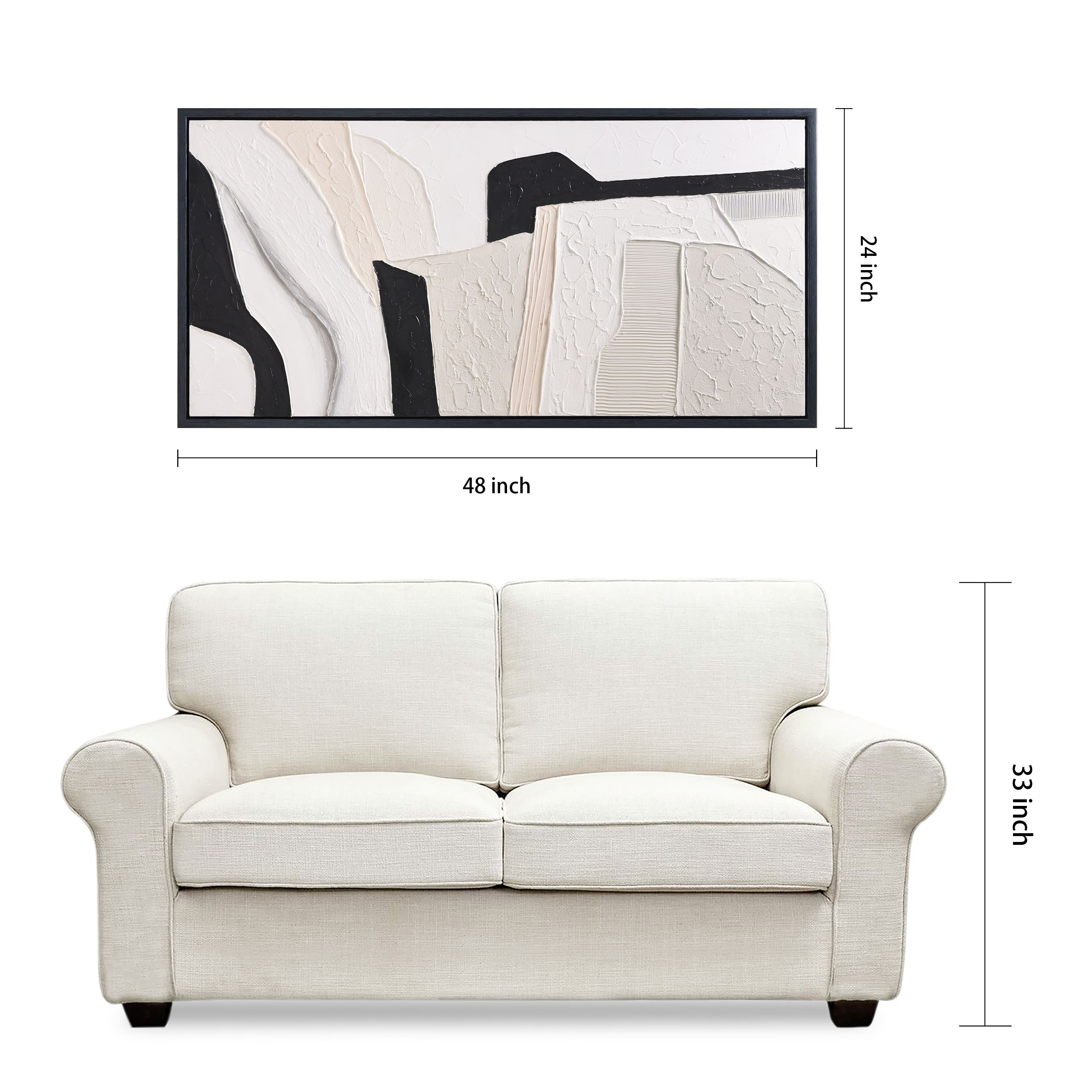 Empire Art Direct 48" x 24" Monochrome Abstract Heavily Textured Hand Painted Framed Canvas Wall Art