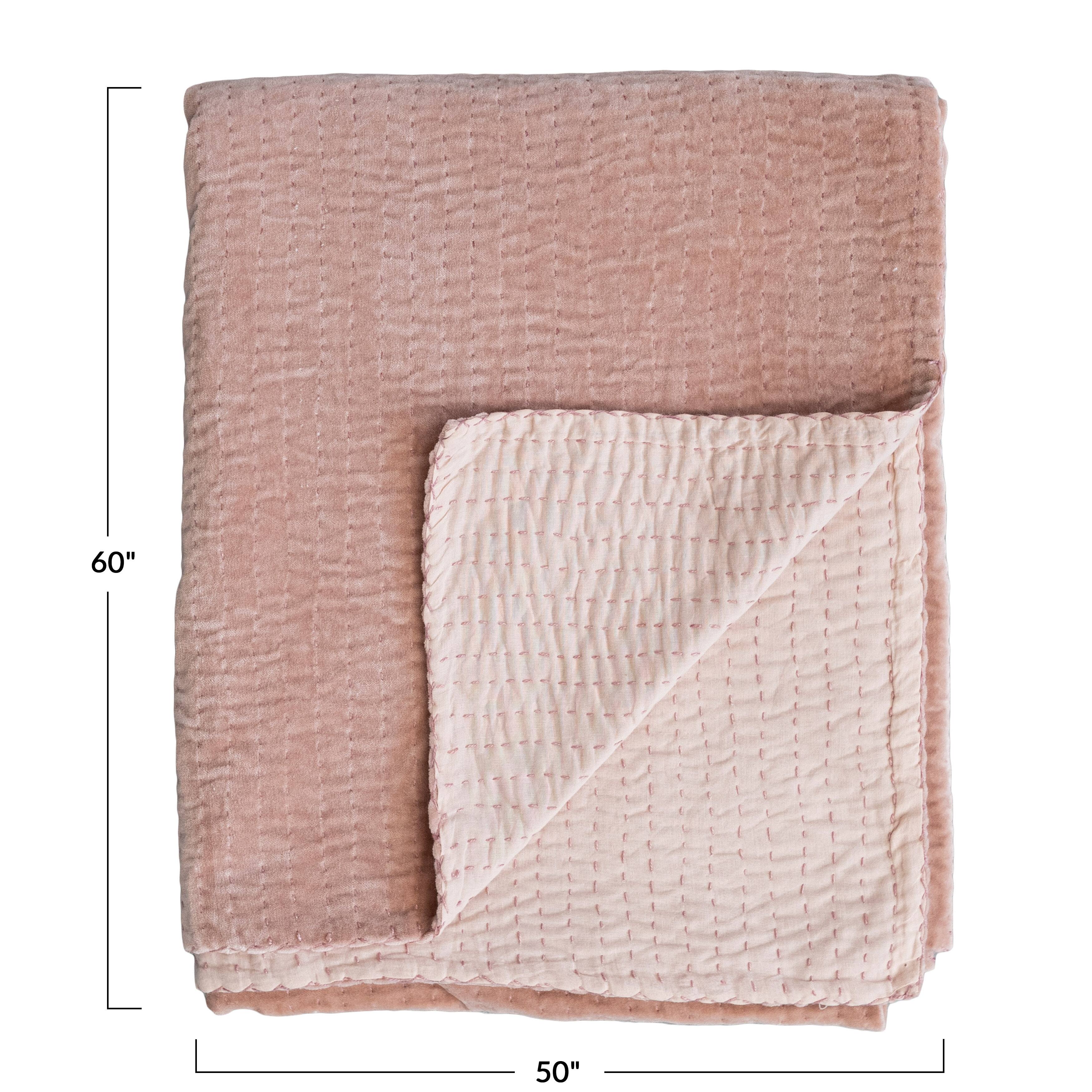 Hello Honey® Peach Kantha Stitch Cotton Velvet Throw Blanket