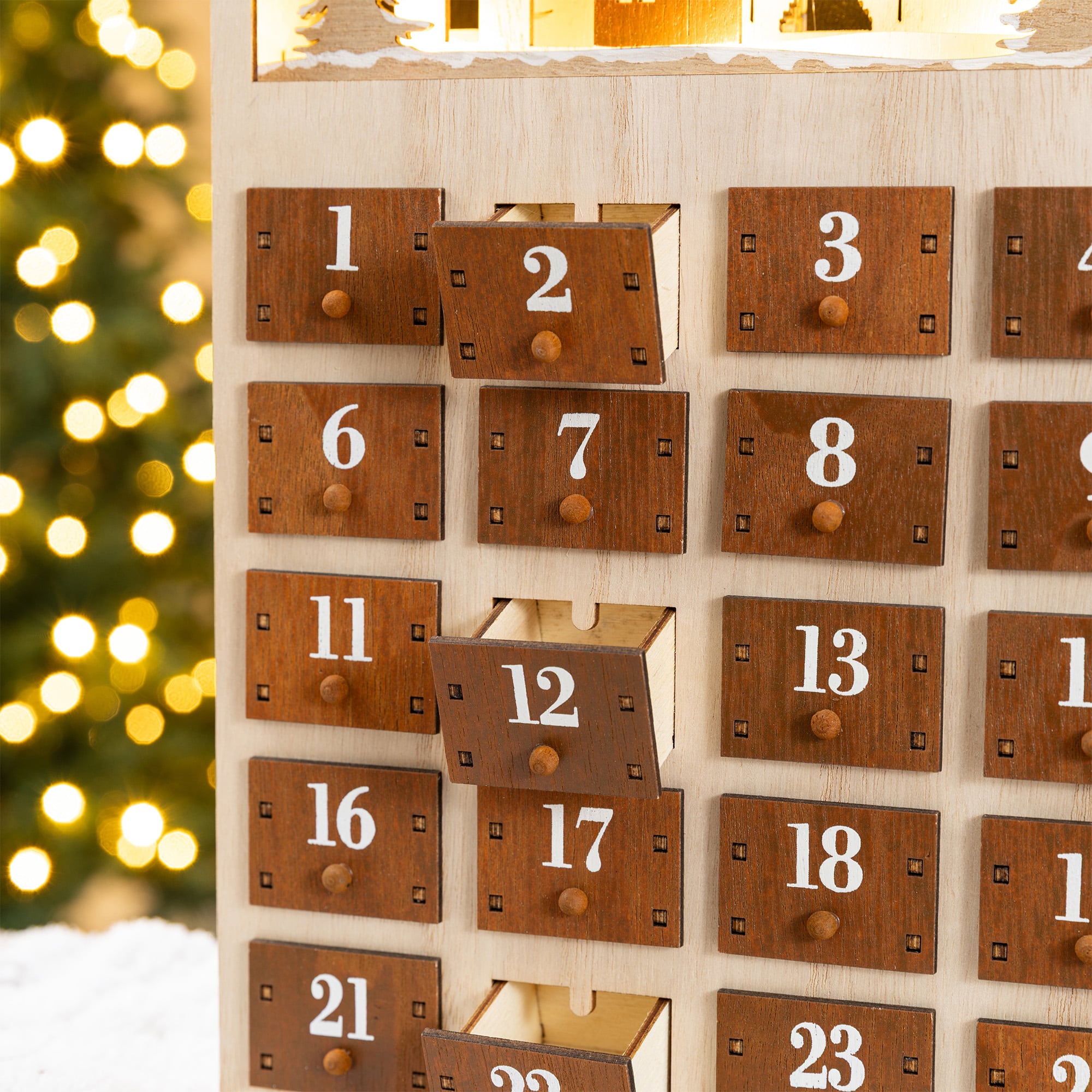 Glitzhome® 15.75" Lighted Wooden Christmas Village Advent Calendar Decor