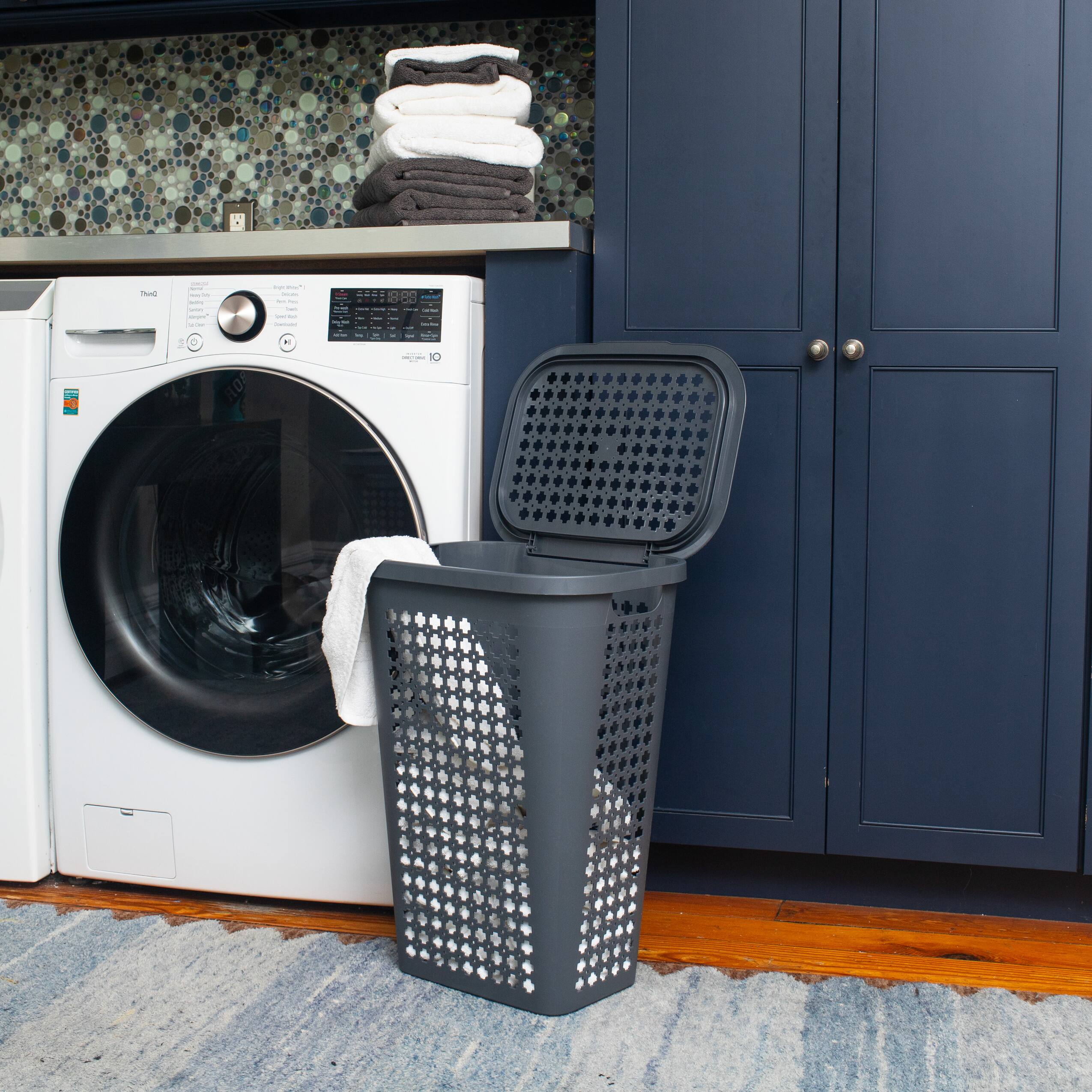 Mind Reader 50L Tapered Laundry Hamper with Swiss Cross Cut-Outs
