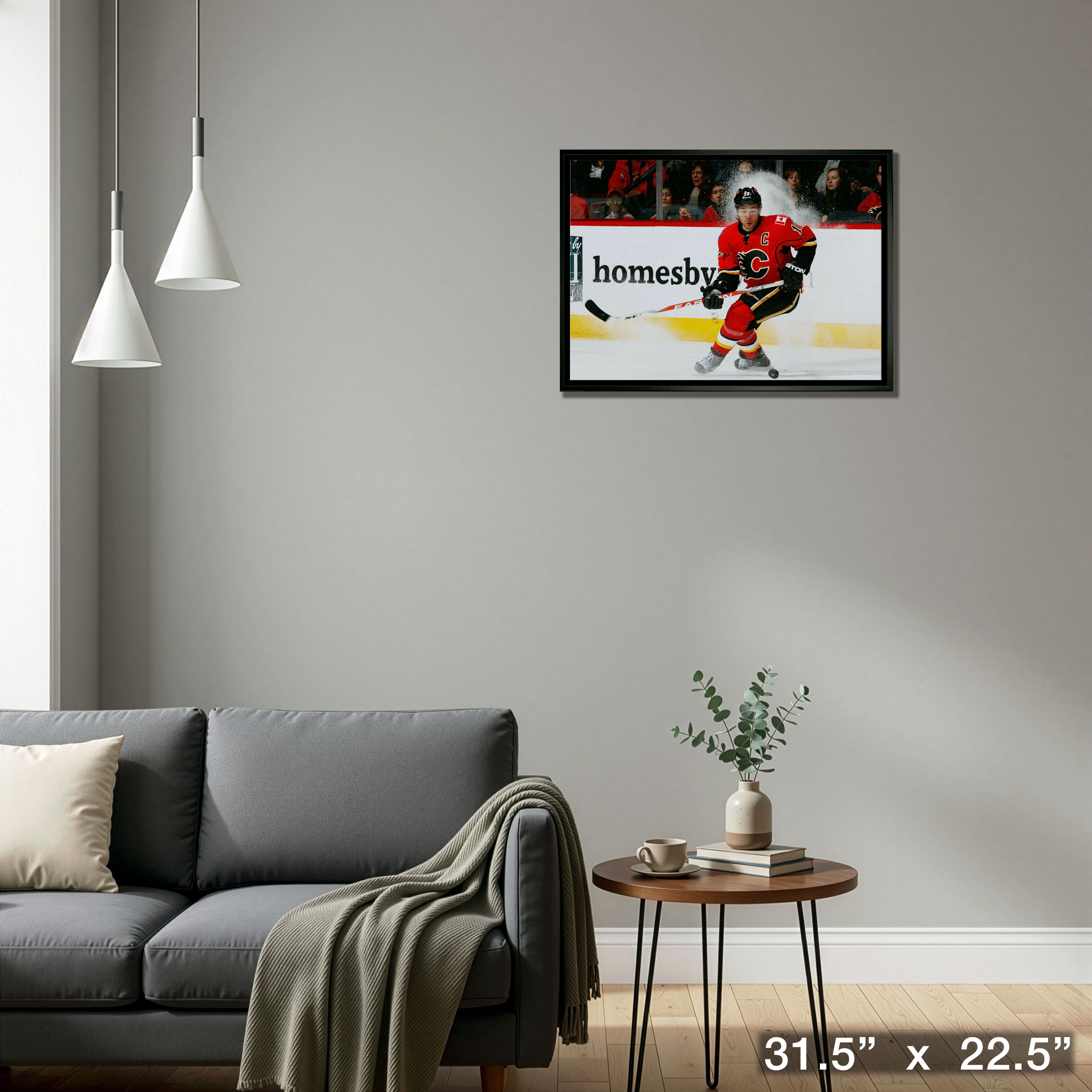 Jarome Iginla 20" x 29" Framed Canvas Flames Skating-H 31.5" x 22.5"