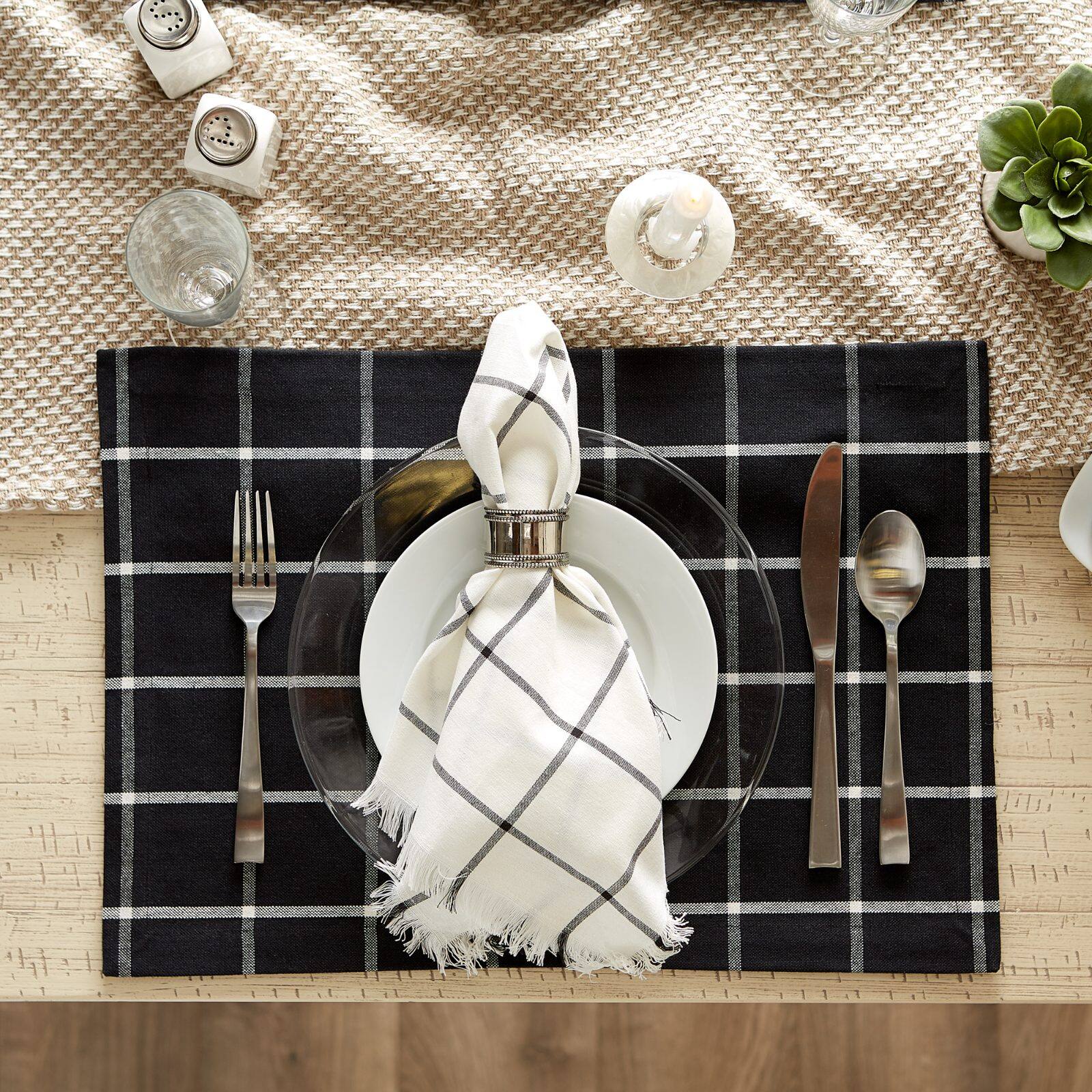 DII® Black Check Fringed Cloth Dinner Napkins, 6ct.