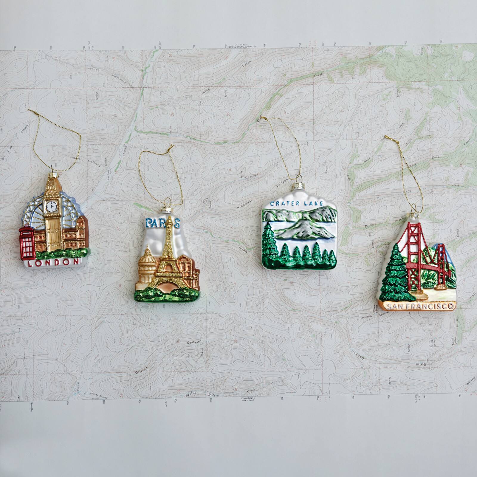 Hello Honey® Hand-Painted Glitter Crater Lake Glass Ornament