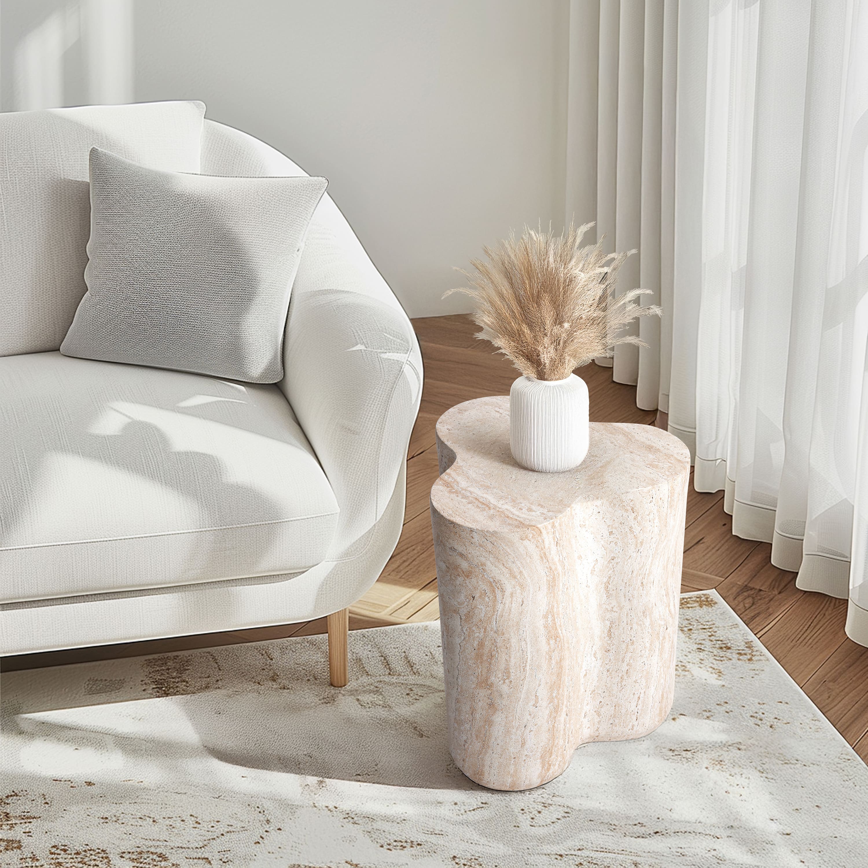 Empire Art Direct 18" Clover Travertine Stone Finish MGO Side Accent Table