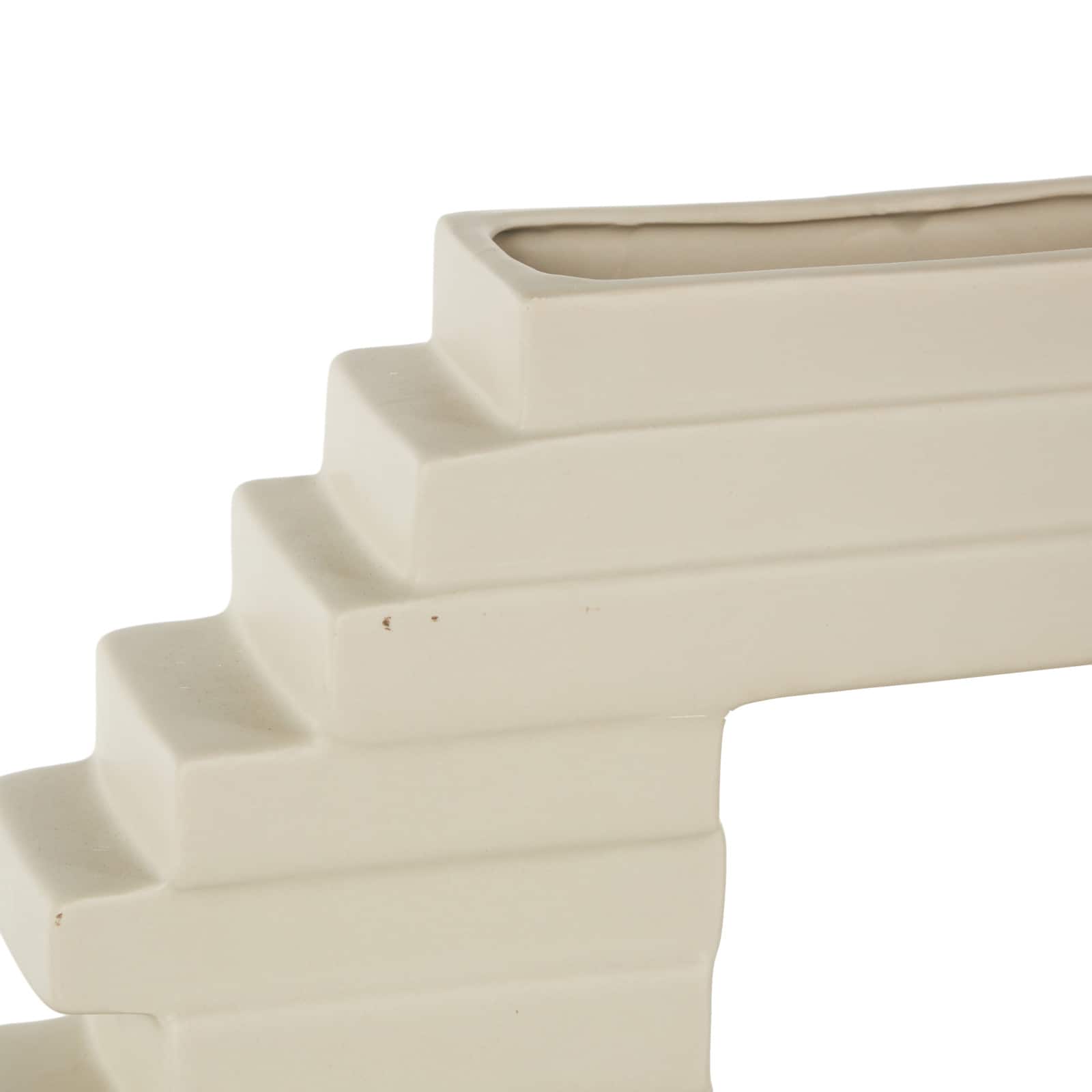 13" Cream Ceramic Abstract Decorative Vase with Rectangular Center Cutout