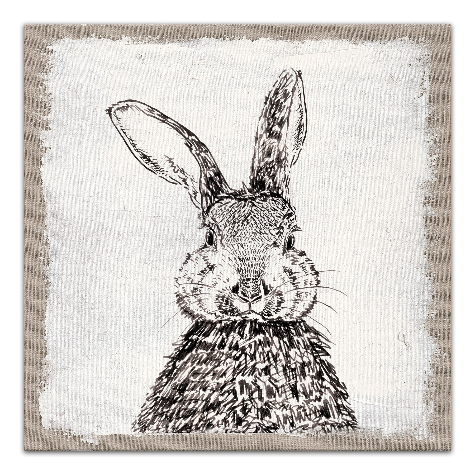 Ink Drawing Bunny Burlap Canvas Wall Art