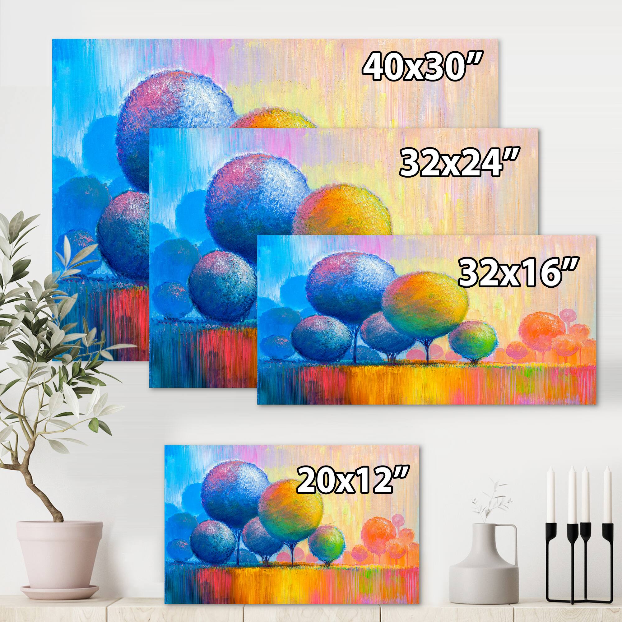 Designart - Colourful Ornamental Trees VII - Modern Canvas Wall Art Print