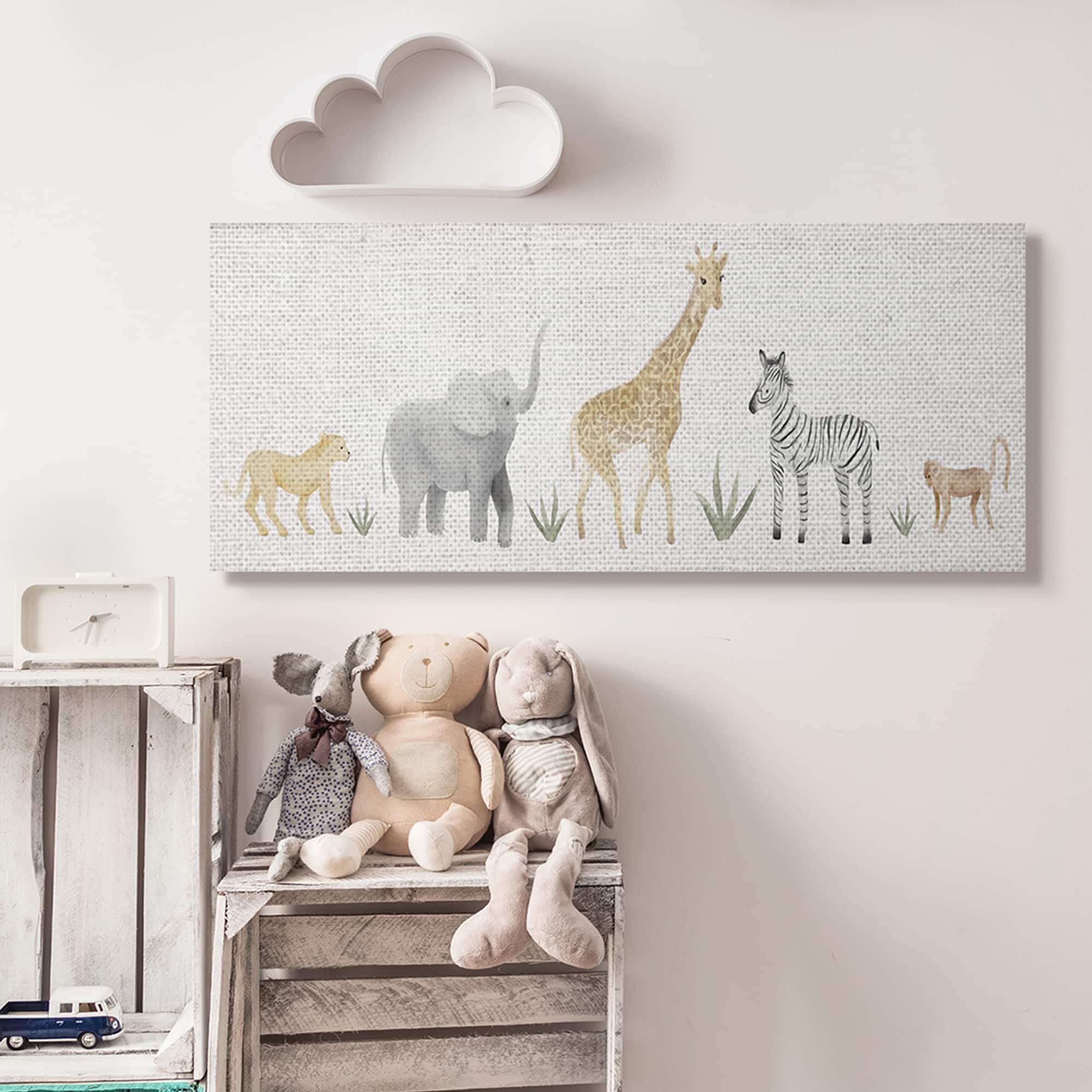 Stupell Industries Adorable Jungle Animals Wildlife Illustration Elephant Giraffe Canvas Wall Art